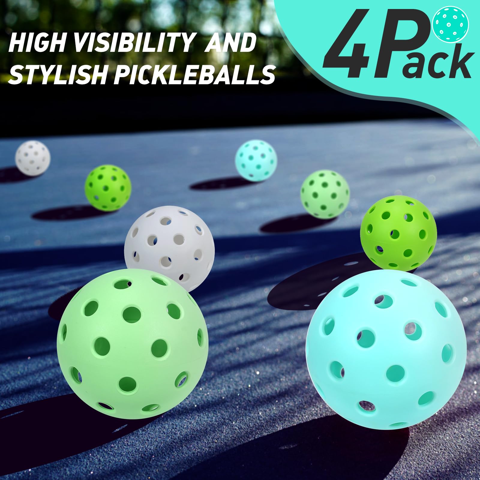 YOOWIND Pickleball Balls, 40 Holes Outdoor Pickleball Balls, Perfectly Balanced, High Elasticity and Durable Pickleballs for Beginners and Professional, 4 Pack, Light Blue