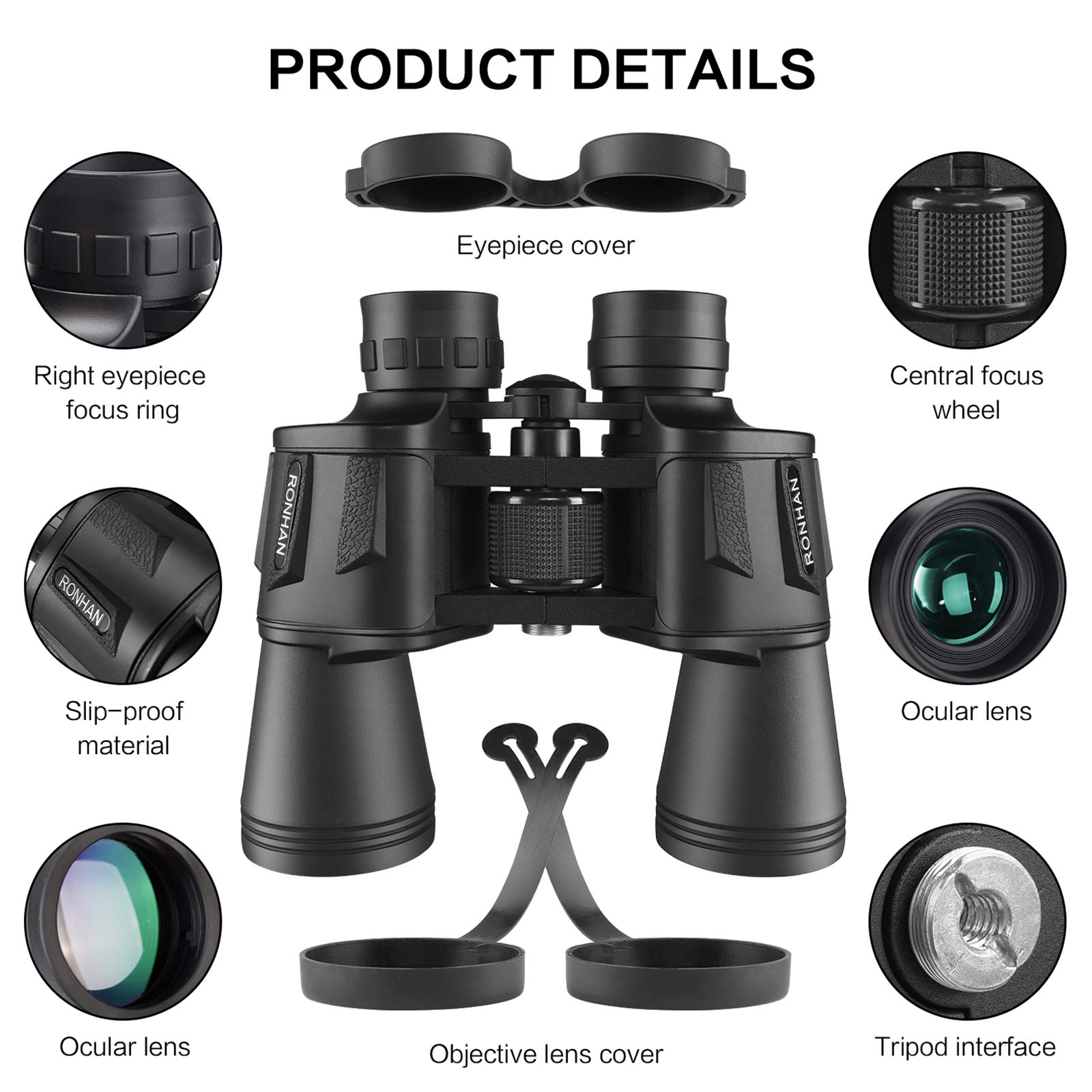 20x50 Binoculars for Adults High Powered, Military Compact HD Professional/Daily Waterproof Binoculars Telescope for Bird Watching Travel Hunting Football Games Stargazing with Carrying Case and Strap