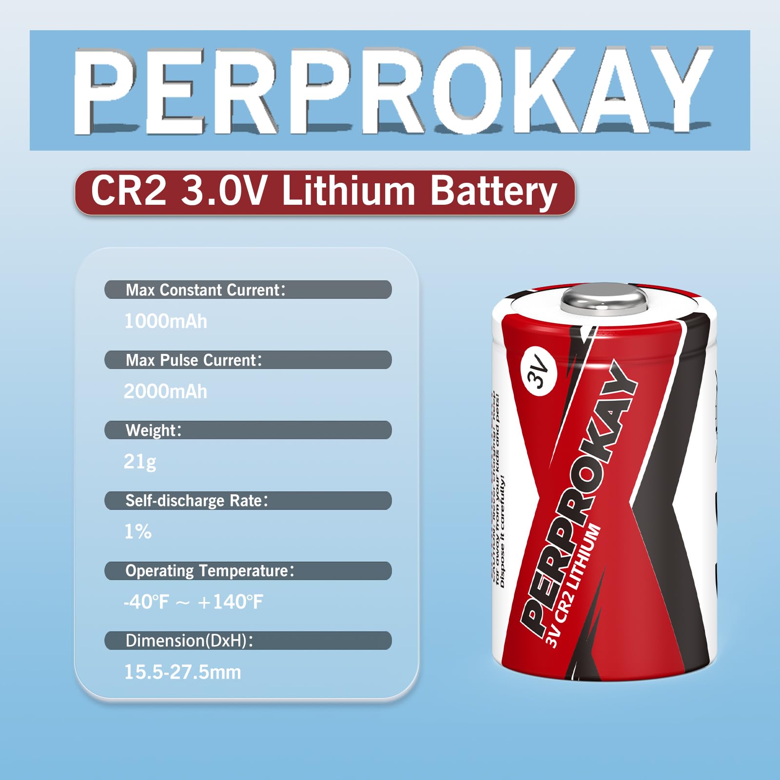 perprokay CR2 3V Lithium Batteries 8 Pack, 850mAh CR2 Lithium Battery, CR2 3 Volt Battery, Replacement of CR15H270 CR17355 RLCR2-2 KCR2 EL1CR2 DLCR2 5046LC Battery - 8 Count