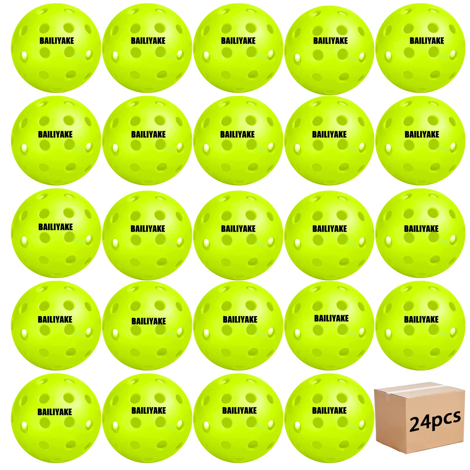 24 Pcs Outdoor Pickleball Balls,Pickle Balls,USAPA Approved 40 Holes Pickle Balls Balls,Pickle Balls Outside or Indoor of Official Size and Weight, Pickleball Accessories Set(Bright Green)