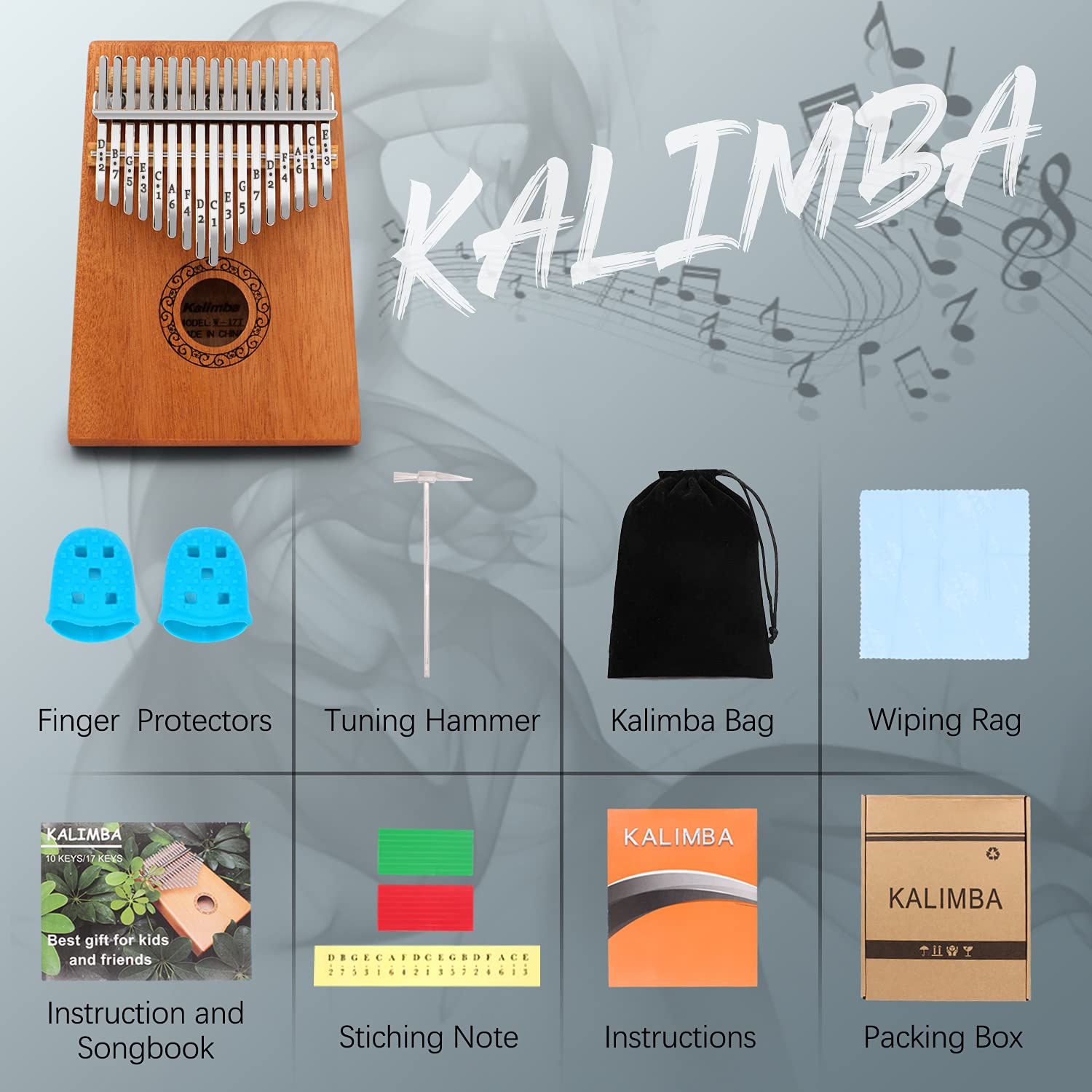 Kalimba Thumb Piano,YUNDIE Portable 17 Keys Mbira Finger Piano with Tune Hammer and Study Instruction,Musical Instruments Birthday Gift for Kid Adult Beginners Professional(Brown)