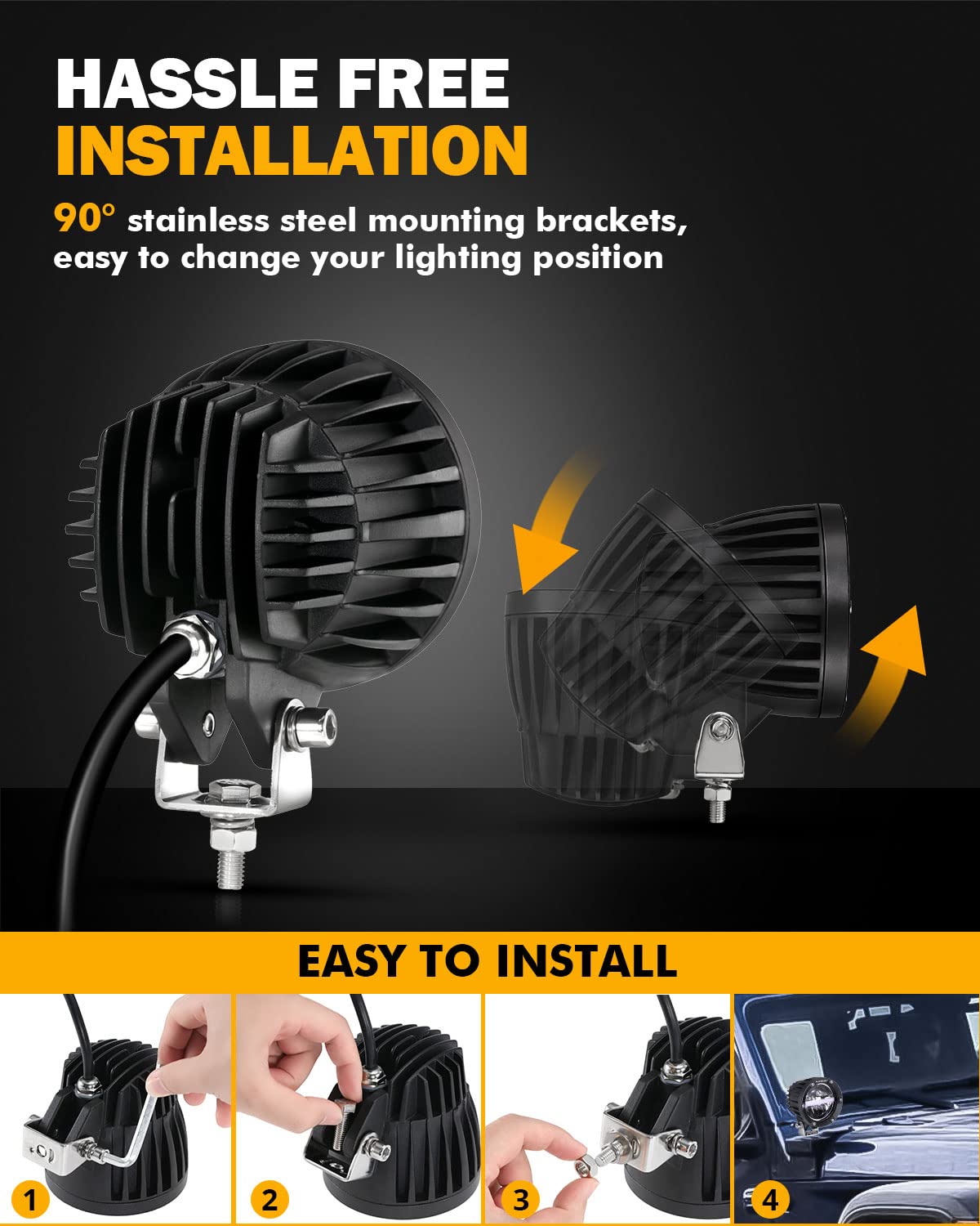 Auxbeam 4 Inch 110W Round Offroad Lights, Amber DRL Design 11000LM LED Light Pods, Super Bright 7035 SMD LED Work Driving Fog Light with DT Wiring Harness Kit for Truck Jeep Pickup SUV ATV UTV, 2 PCS