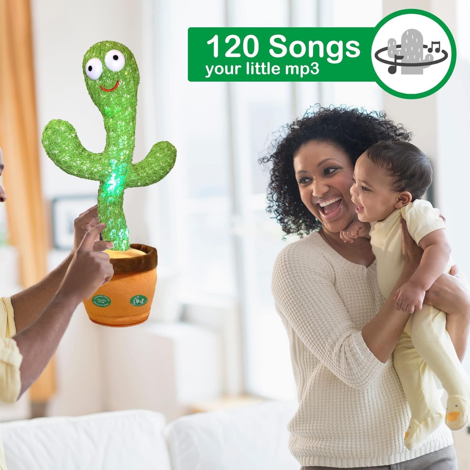 Pbooo Dancing Talking Cactus Mimicking Toy,Talking Repeat Singing Sunny Cactus Toy 120 Pcs Songs for Baby 15S Record Your Sound Sing+Dancing+Recording+LED