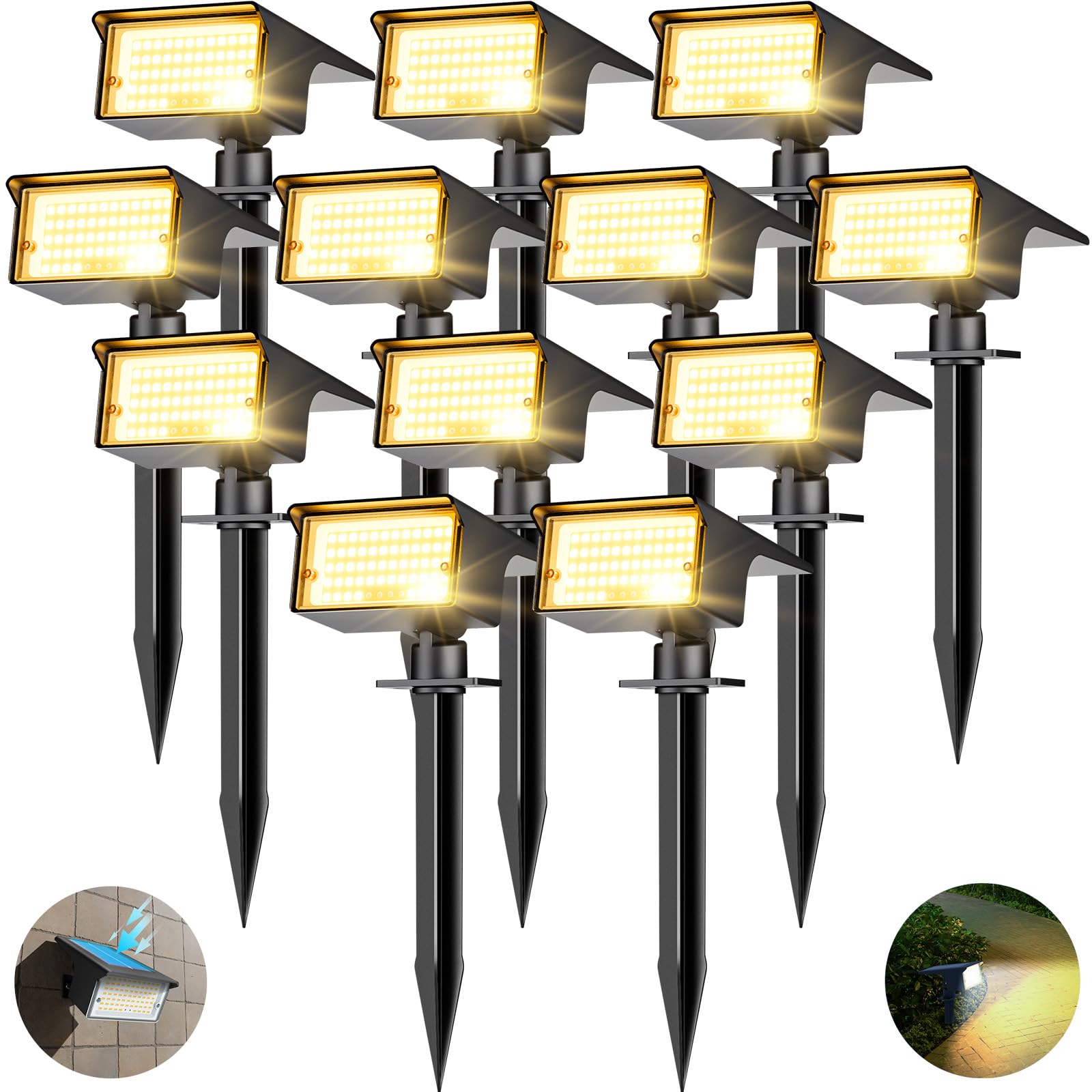 LOTMOS 12 Pack Solar Spot Lights Outdoor, [ 4 Modes/75 LED ] 2-in-1 Solar Landscape Lights, Auto On/Off Solar Spotlights Outdoor Waterproof Warm White Solar Powered for Driveway Yard Wall Garden Patio