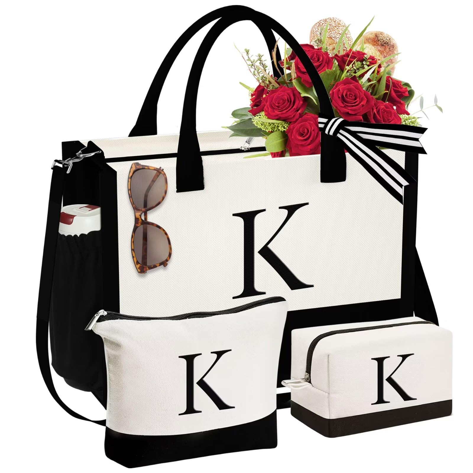 YOOLIFE Valentines Day Gifts for Her - Birthday Gifts for Women Mom Daughter Sister Friends Teacher, Valentines Day Gifts, Personalized Initial Tote Bag, Letter K