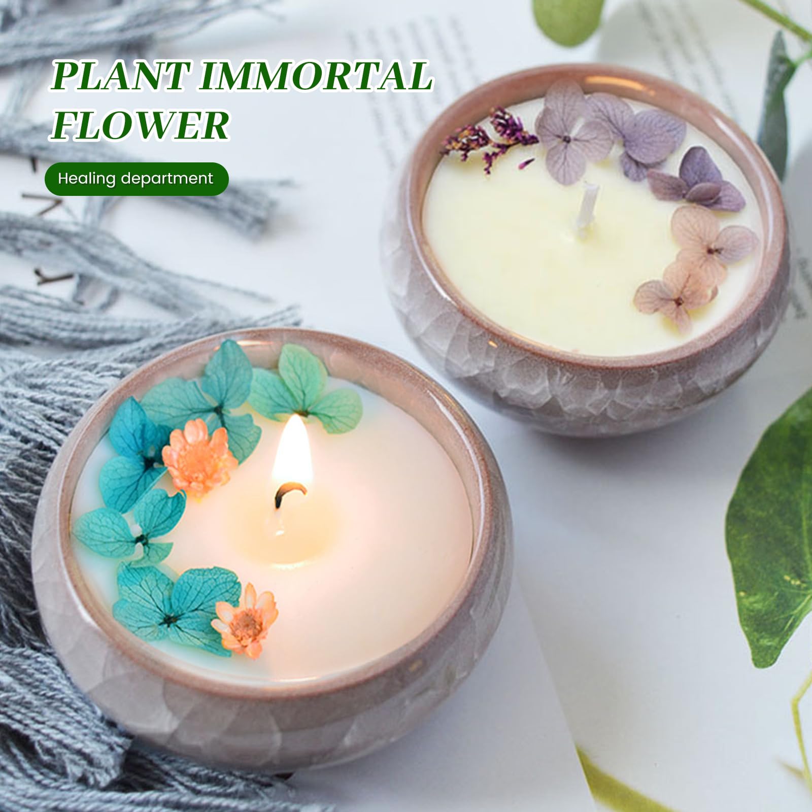 Glorade Ceramics Scented Candles Gift for Women,Dried Flower Candles,Handmade Natural Soy Candle,Decorative Ceramic Bowl with Dried Flowers for Home Scented, Christmas Gifts (Blue Wind Chimes)