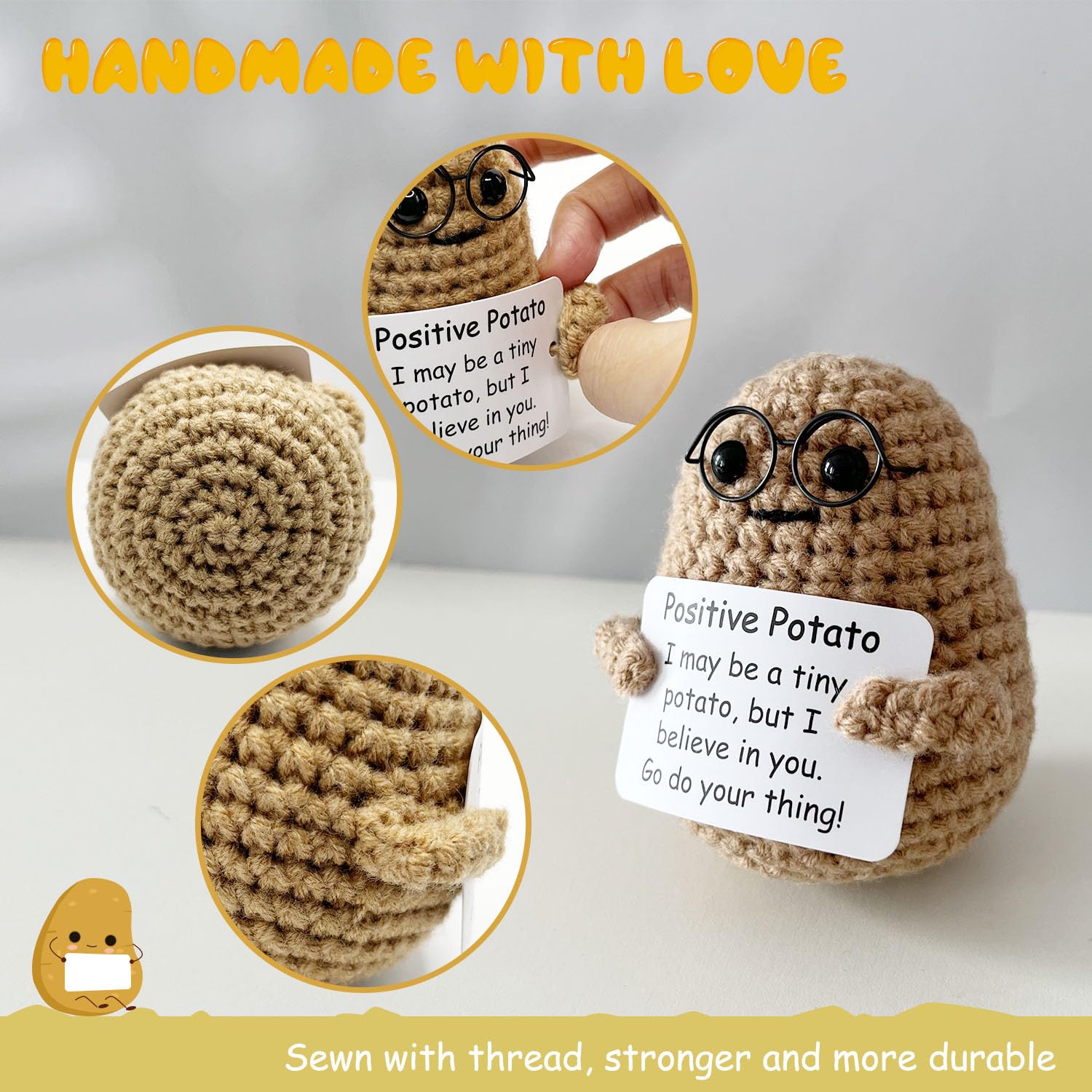 MHRYEZ Positive Life Potato Crochet Funny Gifts with Positive Card for Cheer Up, Birthday Gifts for Friends Women, Graduation Gifts