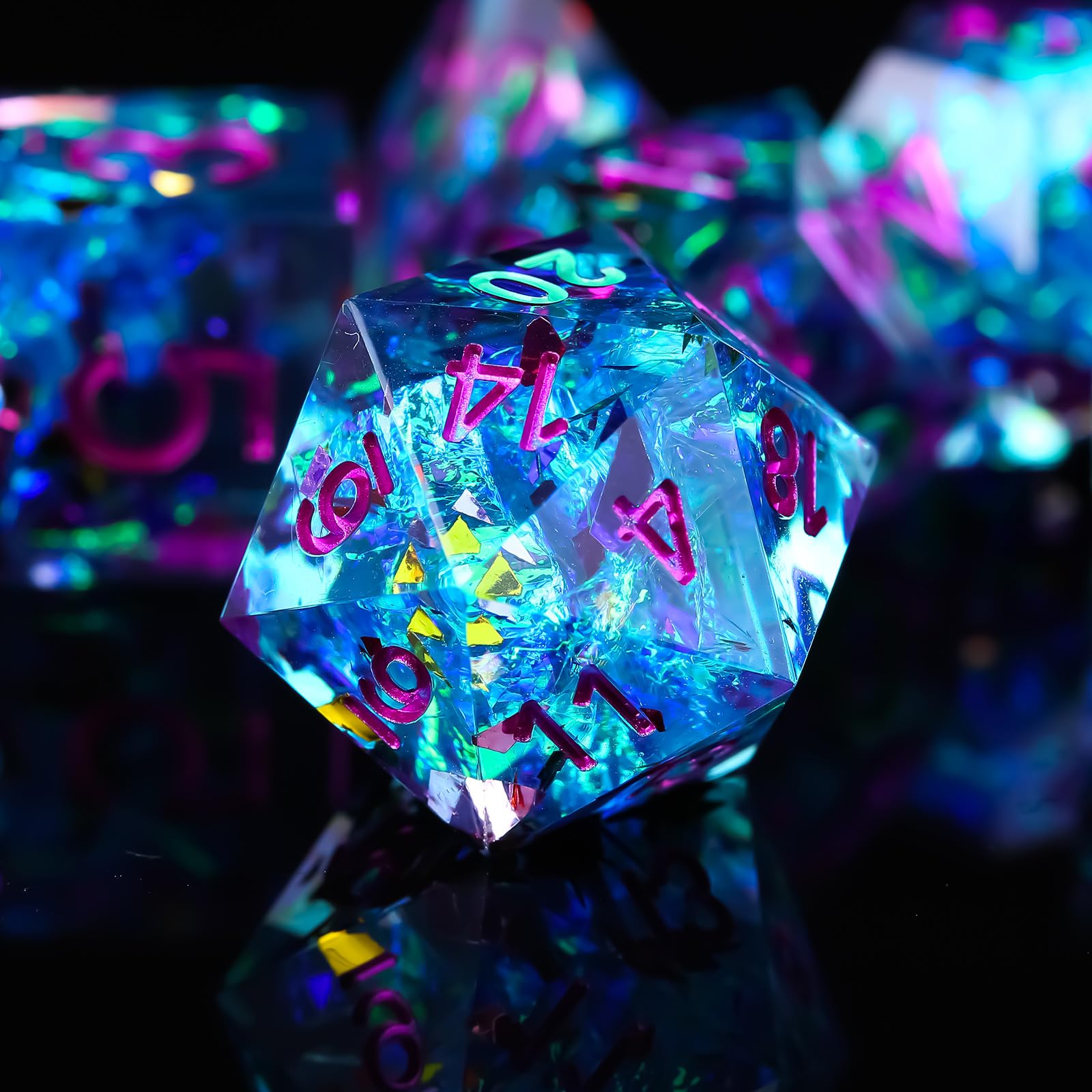 Fugacity DND Dice Set,Handmade Sharp Edge 7 Piece Resin Dice-Dungeons and Dragons Polyhedral Dice Set, D&D Dice Set with Gift Dice Case for RPG MTG Table Games