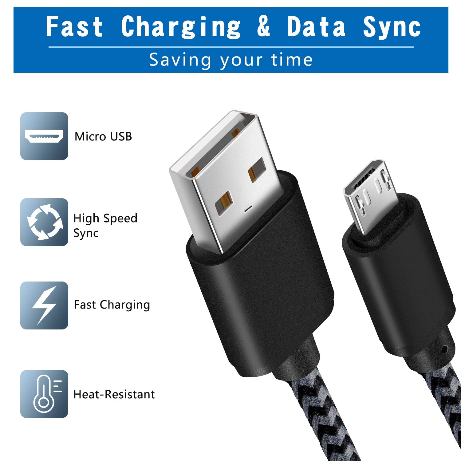 HI-CABLE Android Charger Cable, Micro USB Cable [2 Pack/6FT] with 2-Pack Dual Port USB Wall Charger Fast Charging Compatible with Samsung Galaxy S7 S6 J8 J7 Note 5,Kindle,LG,PS4,Camera (Black)
