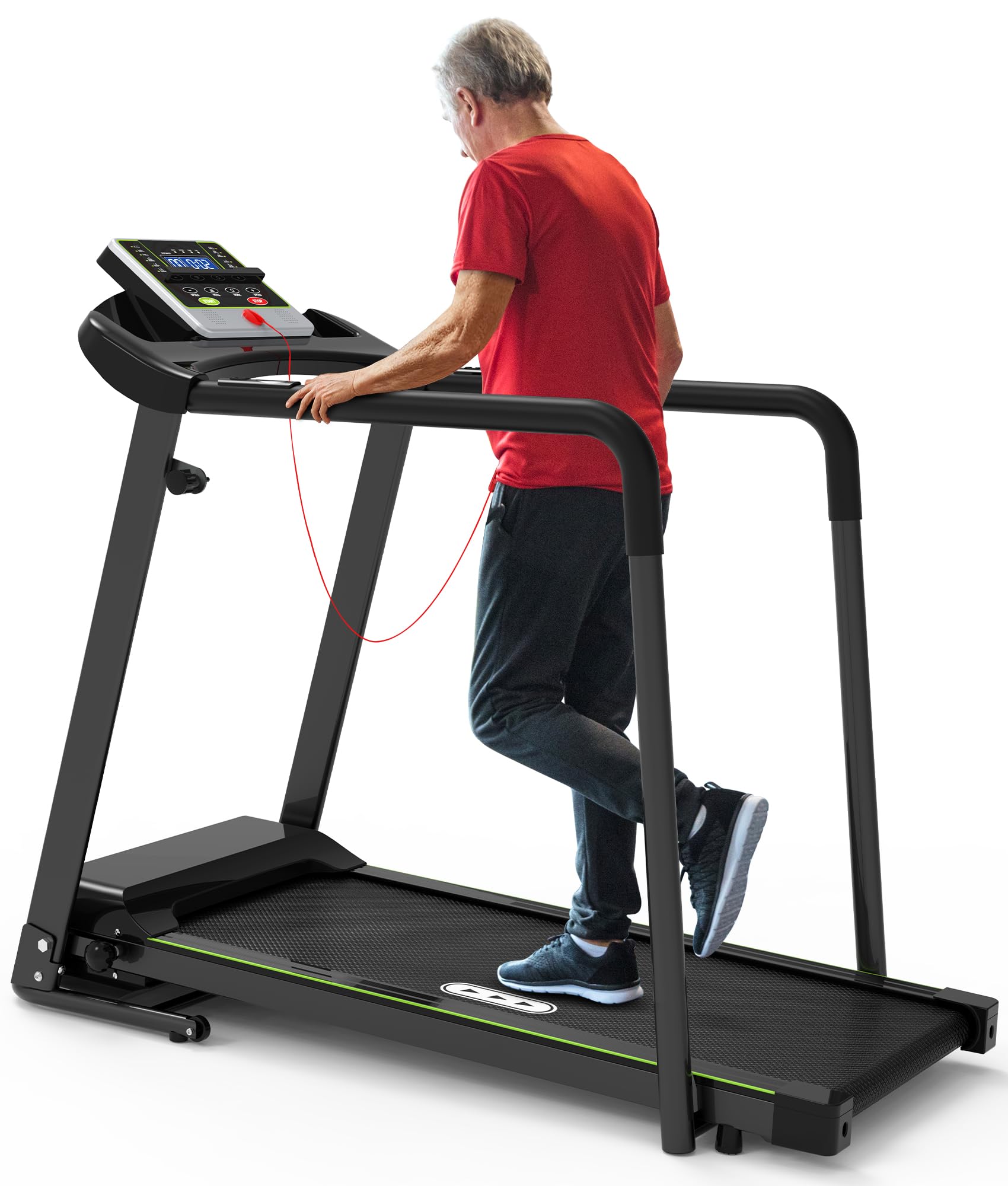 Redliro Walking Treadmill with Long Handrail for Balance, Recovery Fitness Exercise Machine Foldable for Home use with Holder for Phone & Cup,LCD Display, 300 lbs Capacity