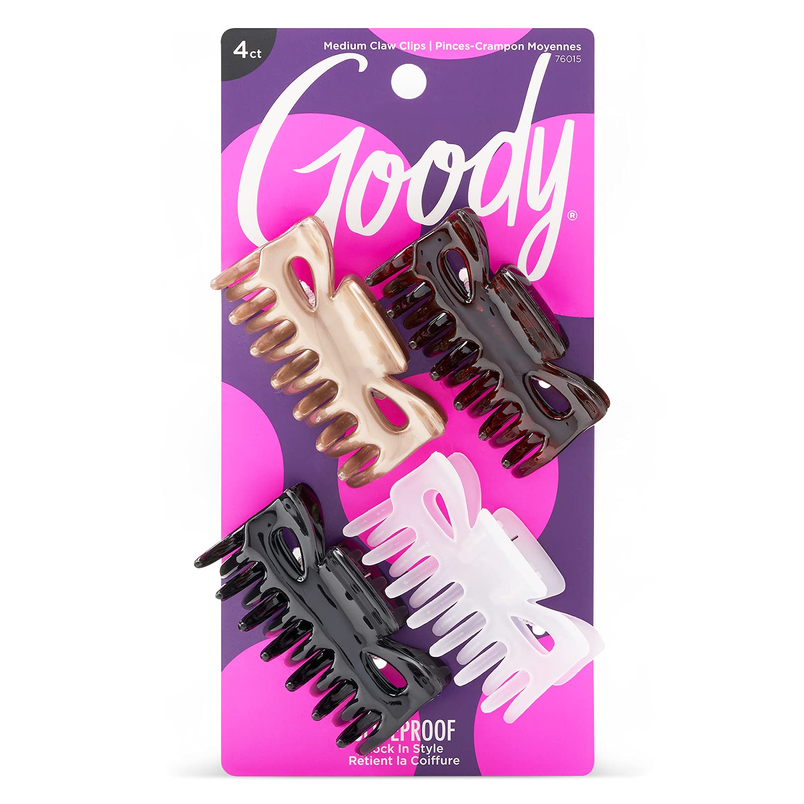 Goody Hair Classics Women's Medium Claw Hair Clip, Assorted Colors 4 ea, 4 Count (Pack of 1)