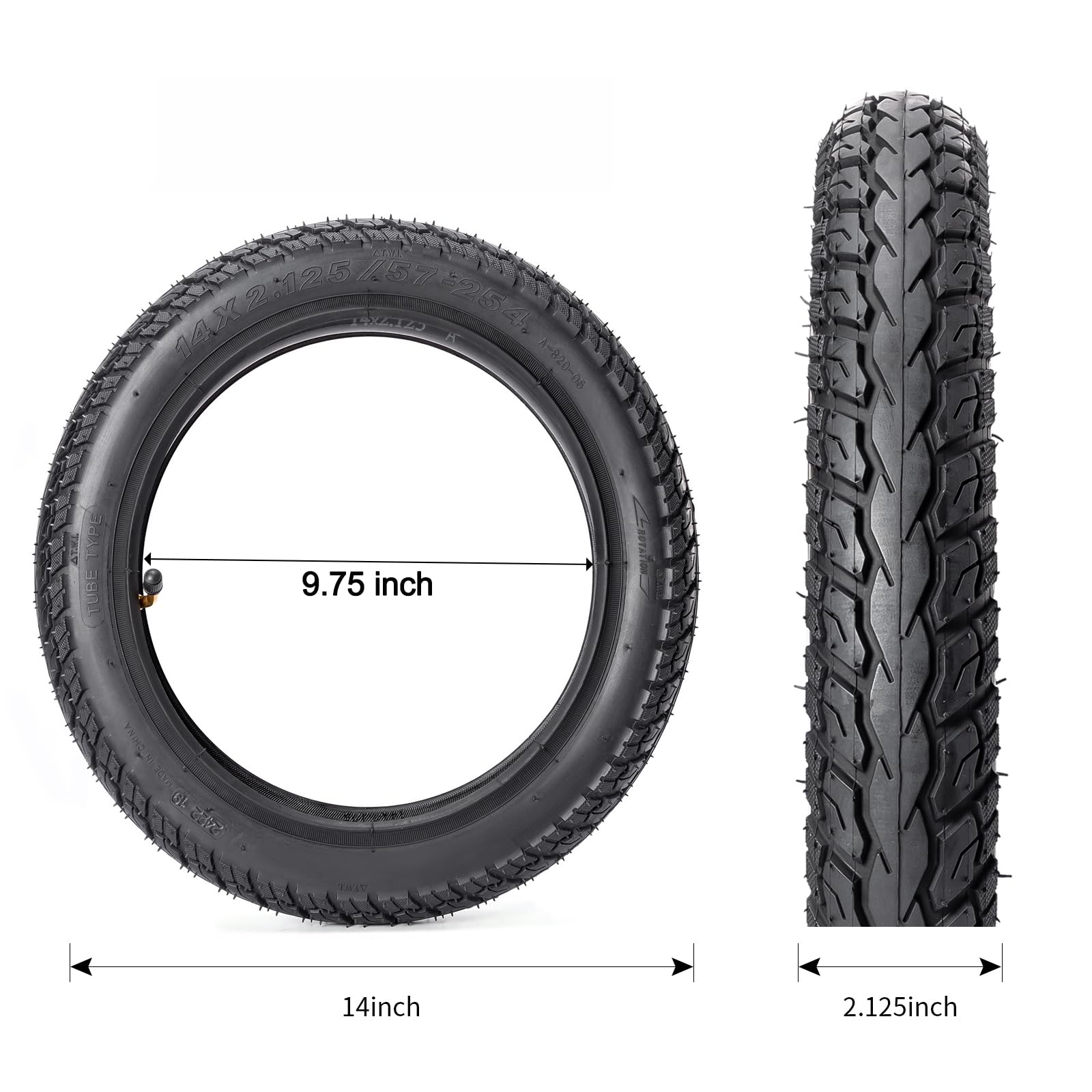 Heavy-Duty 14 x 2.125 57-254 Tire and Tube Set with Angled Valve Stem 14 Inch Electric Scooter Tire Tube for Replacement Electric Scooters and E-Bike Tires 1 Set