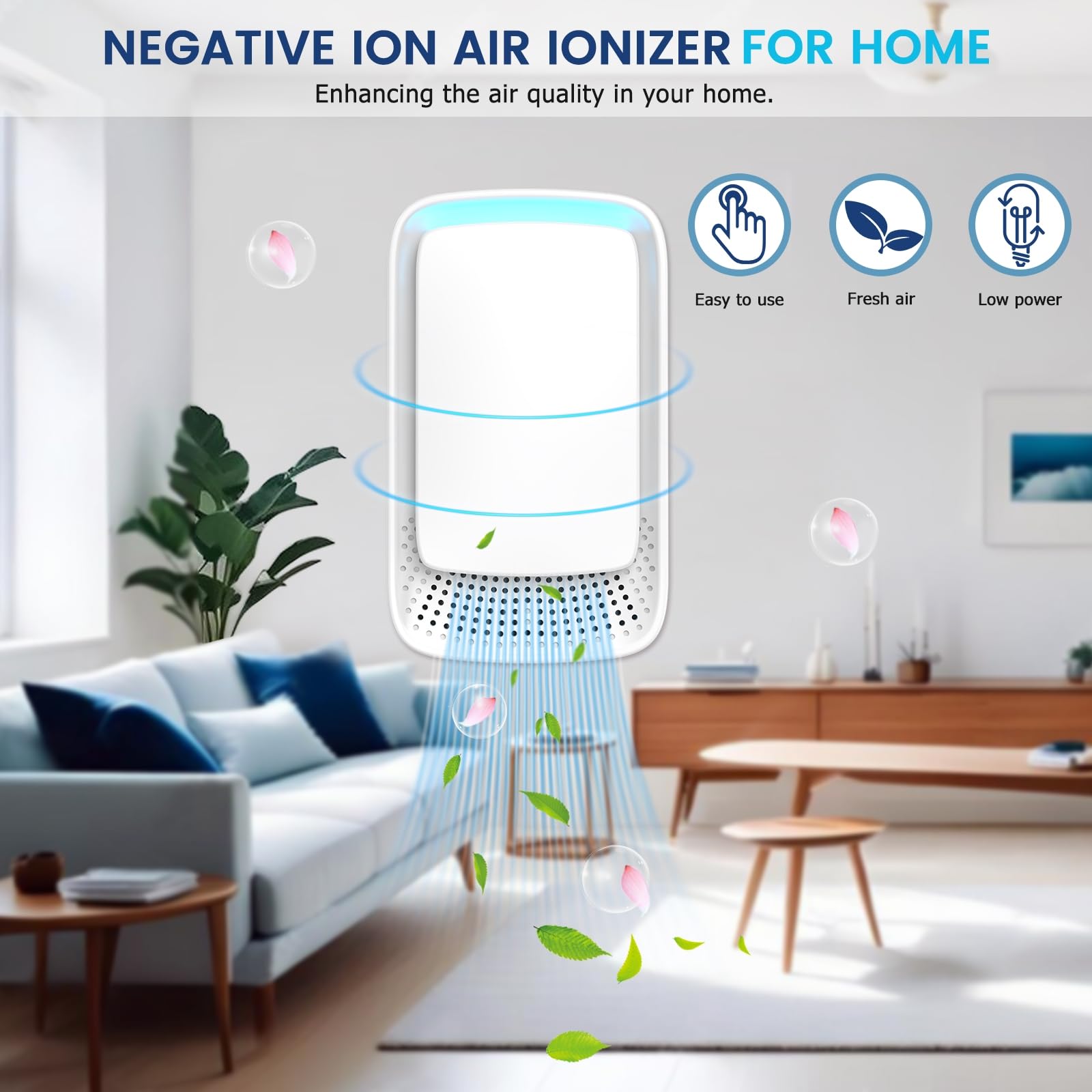 Plug In Air Purifier - Ionizer Air Purifier, Negative Ion Technology for Home Quiet Operation Negative Ion Air Purifier for Bedroom, Office,Pet Room,Bathroom White (2)