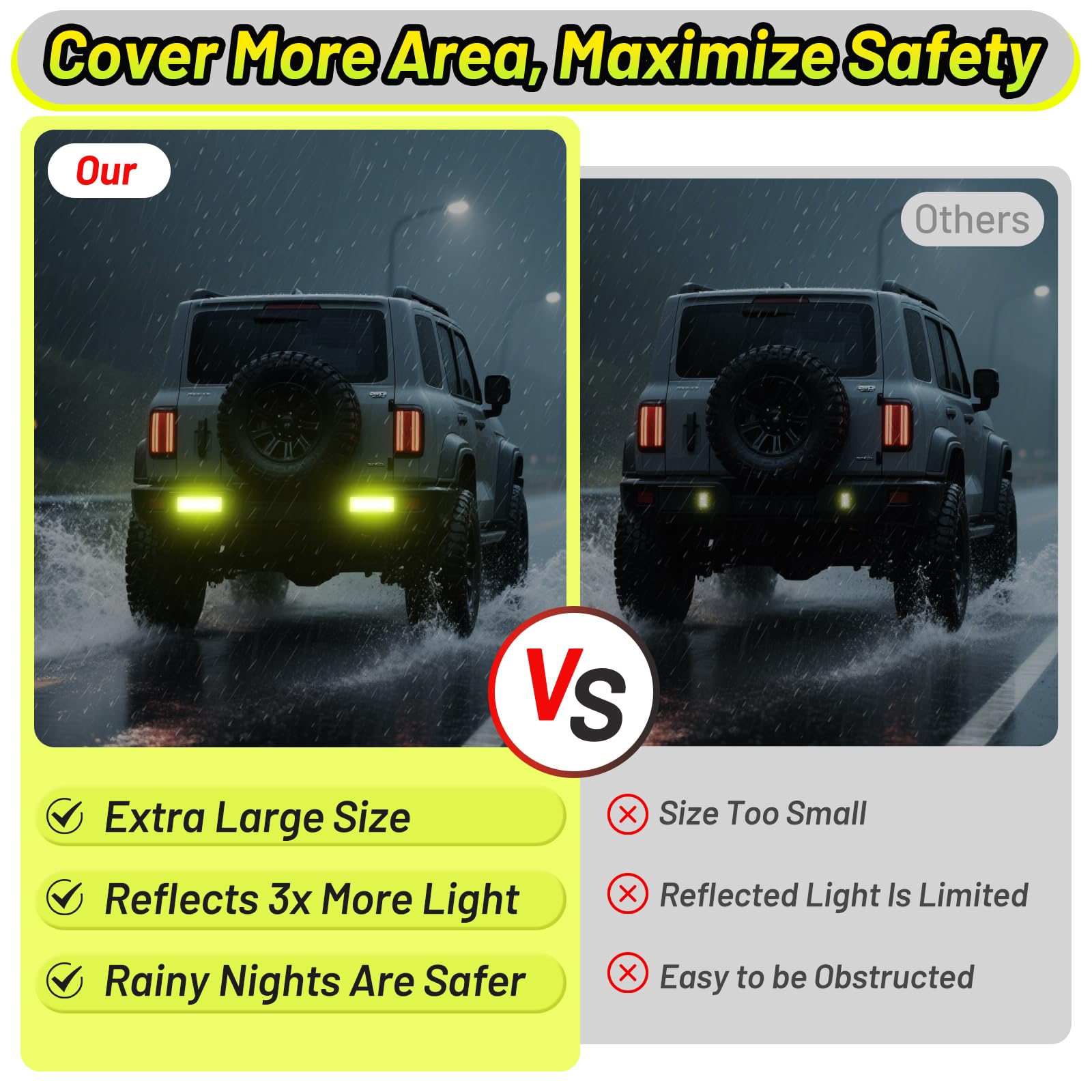 PHIXBEAR Extra Large Reflective Tape Made of 3M DG3, High Visibility Yellow-Green Reflective Stickers for Car, Bike, Helmet, Mailbox - Enhanced Night Safety & Wide Coverage 2" x 6" 8 PCS