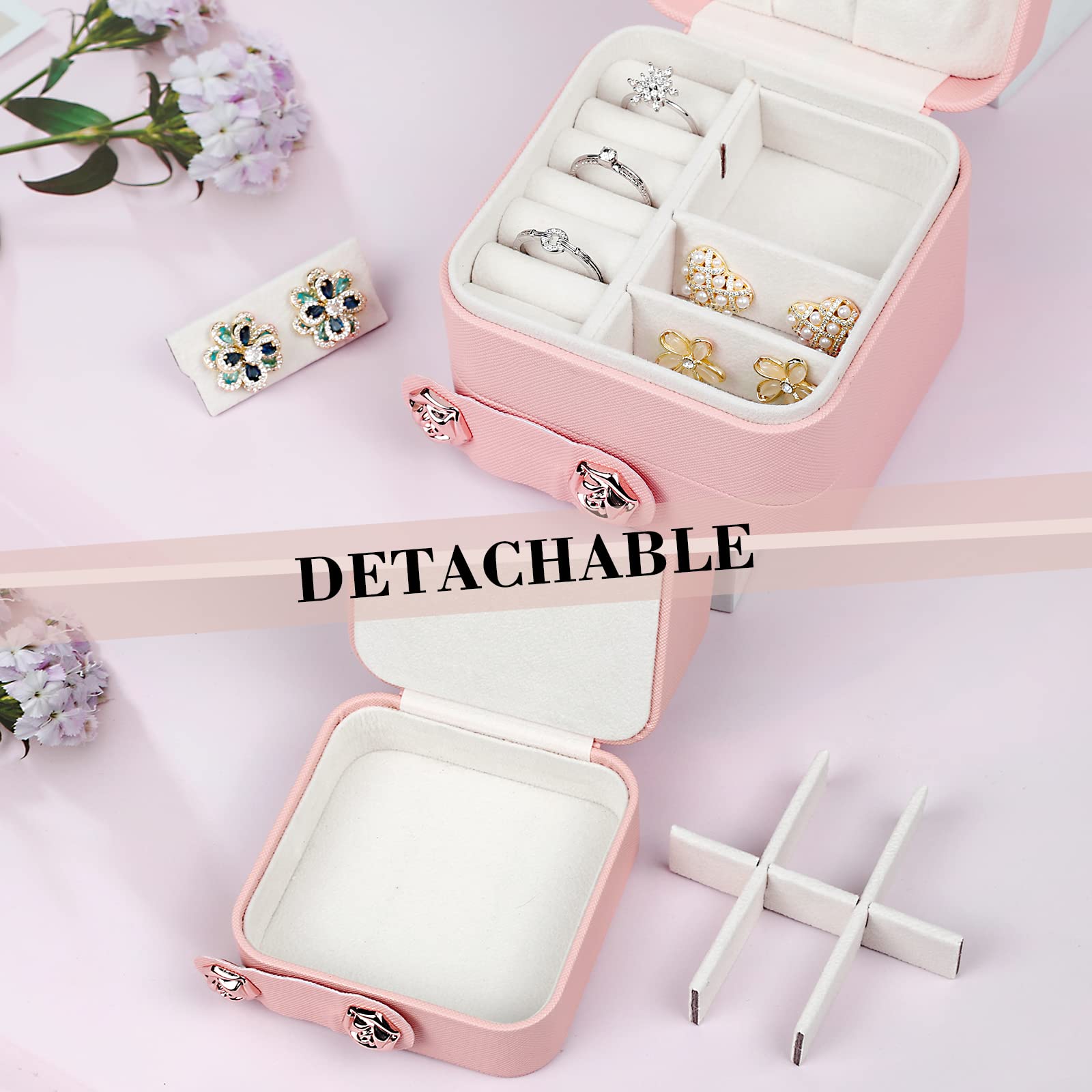 Hicdaw Travel Jewelry Case Small Jewelry Box PU Leather Organizer Box 3 Layer Mini Jewelry Travel Case Jewelry Gift Box for Women Girls