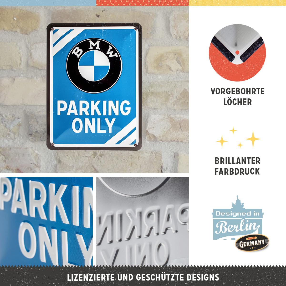 Nostalgic-Art Retro tin sign, 5.9" x 7.9", official license product (OLP), BMW – Parking Only Blue – Gift idea for BMW fans, made of metal, vintage design