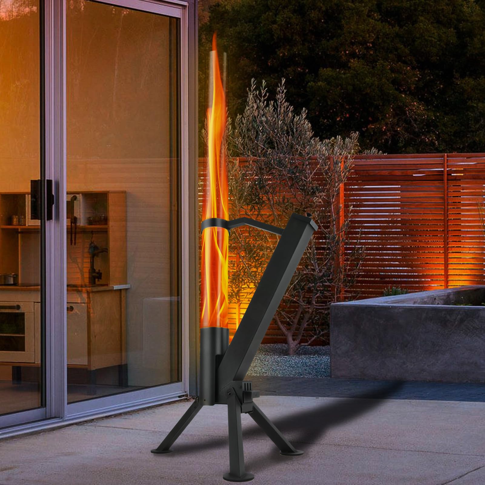 CHARMELEON Wood Pellet Fire Pits for Outside – Portable Wood Pellet Heater – Painted Stainless Steel Outdoor Fire Pit for Backyard – Patio Rocket Stove – Matte Black