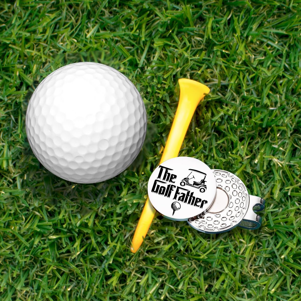 Hafhue The Golf Father Golf Ball Marker with Magnetic Hat Clip, Funny Golf Accessories and Golf Gifts for Men Dad Grandpa, Birthday for Golf Fan Golfer Golf Lovers