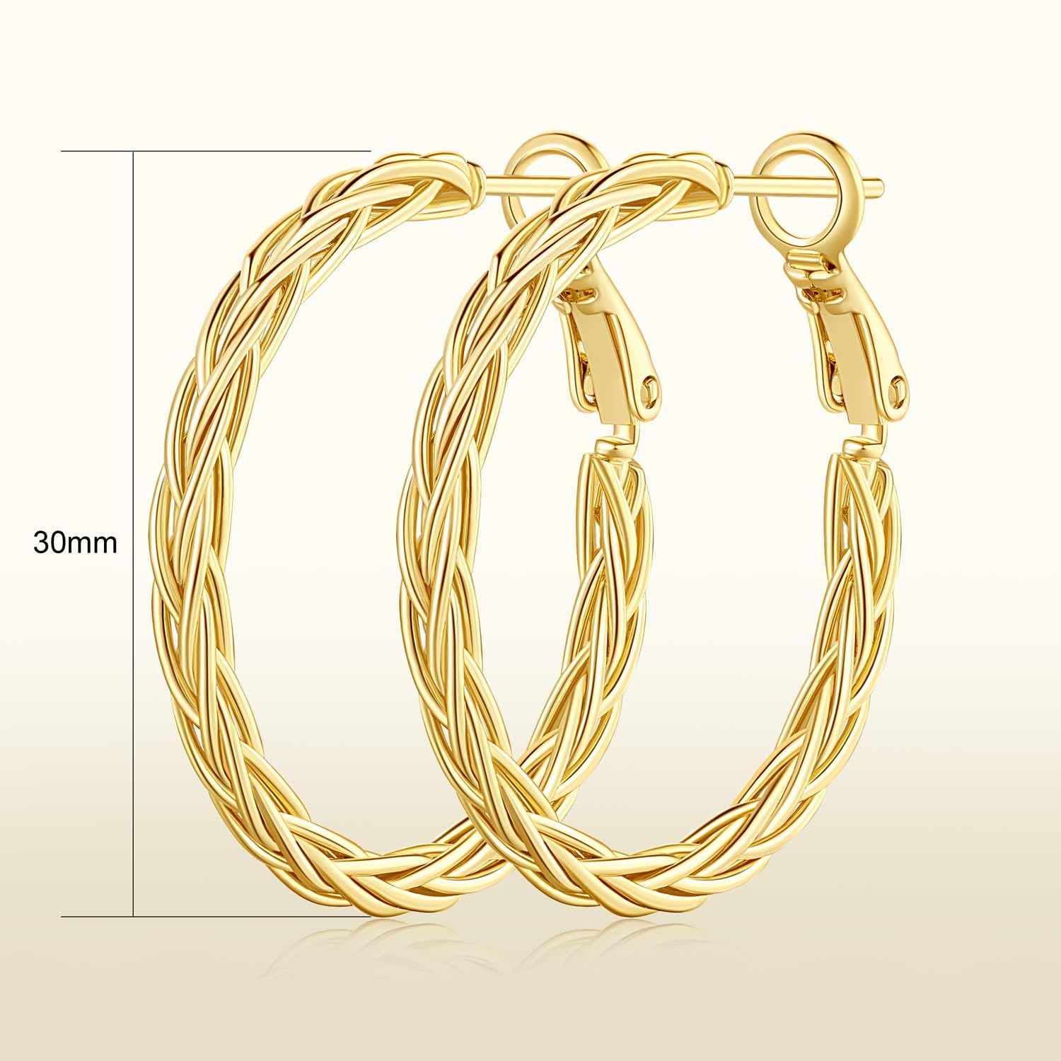 Gold Hoops 14K Gold Hoop Earrings for Women Unique Gold Hoops Gold Earrings Hoops Trendy Fine Weave Design 14K Gold Earrings Women Jewelry 30MM