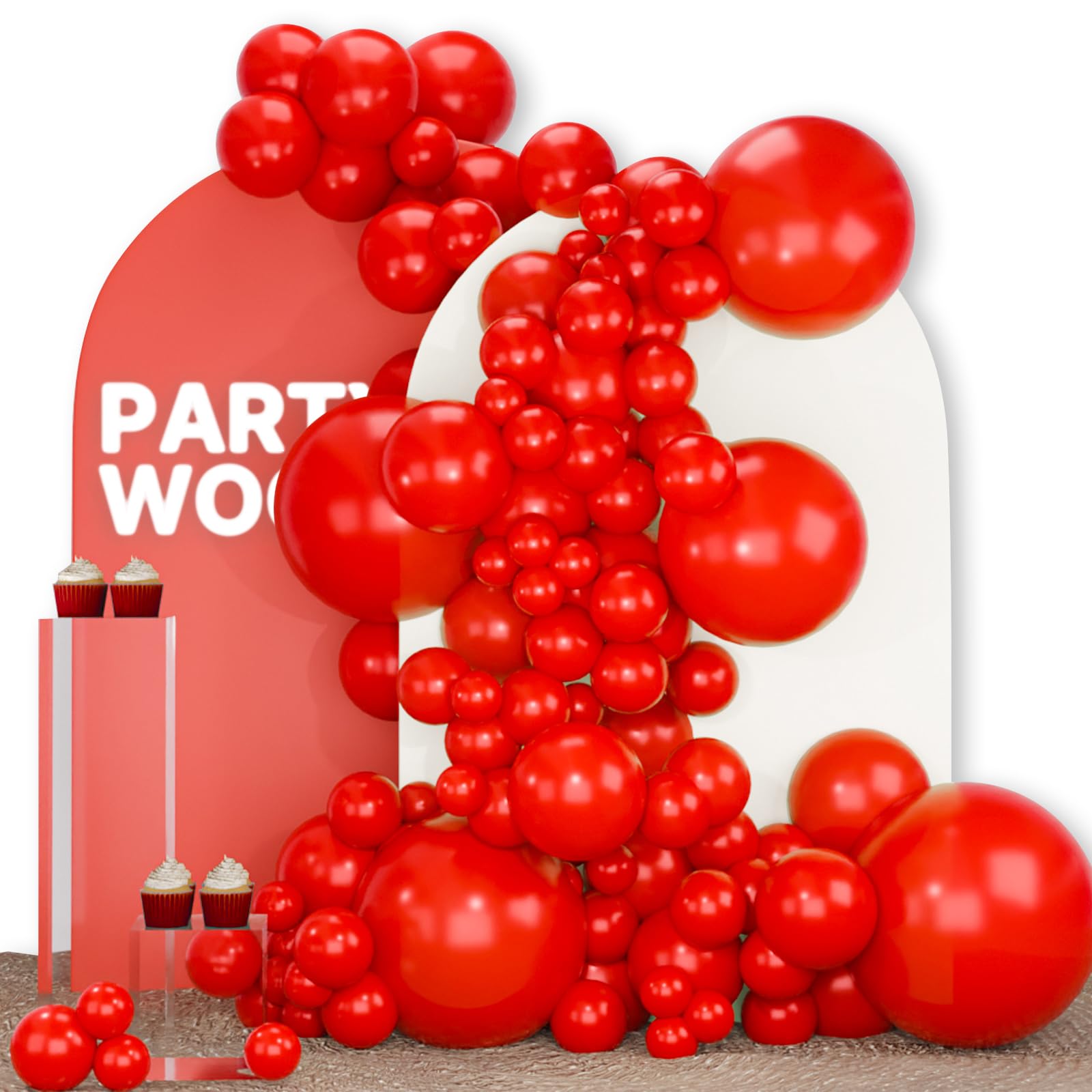 PartyWoo Red Balloons 100 pcs Different Sizes of 18 12 10 5 Inch Red Balloon Arch Kit Garland for Birthday Graduation Bachelorette Citizenship Anniversary Cherry Casino Theme Party Decorations Red-Y57