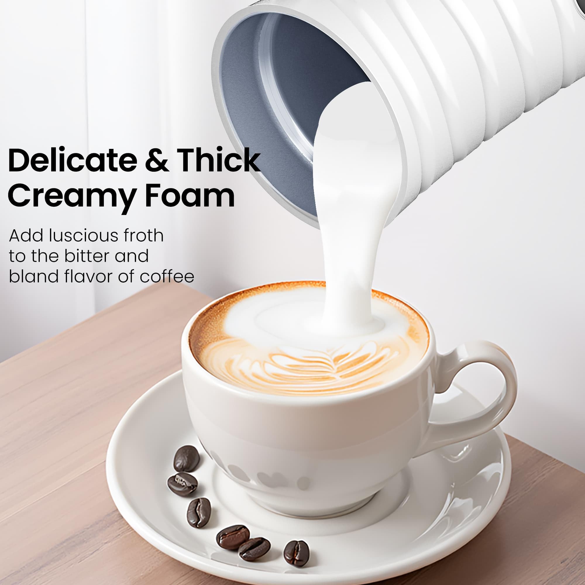 Milk Frother, SAIBOKE 4-in-1 Electric Milk Steamer，Automatic Hot & Cold Foam Maker, 11.80oz/350ml Milk Warmer for Latte, Cappuccinos, Macchiato. Ultra-Quiet Working & Automatic Shut Off.