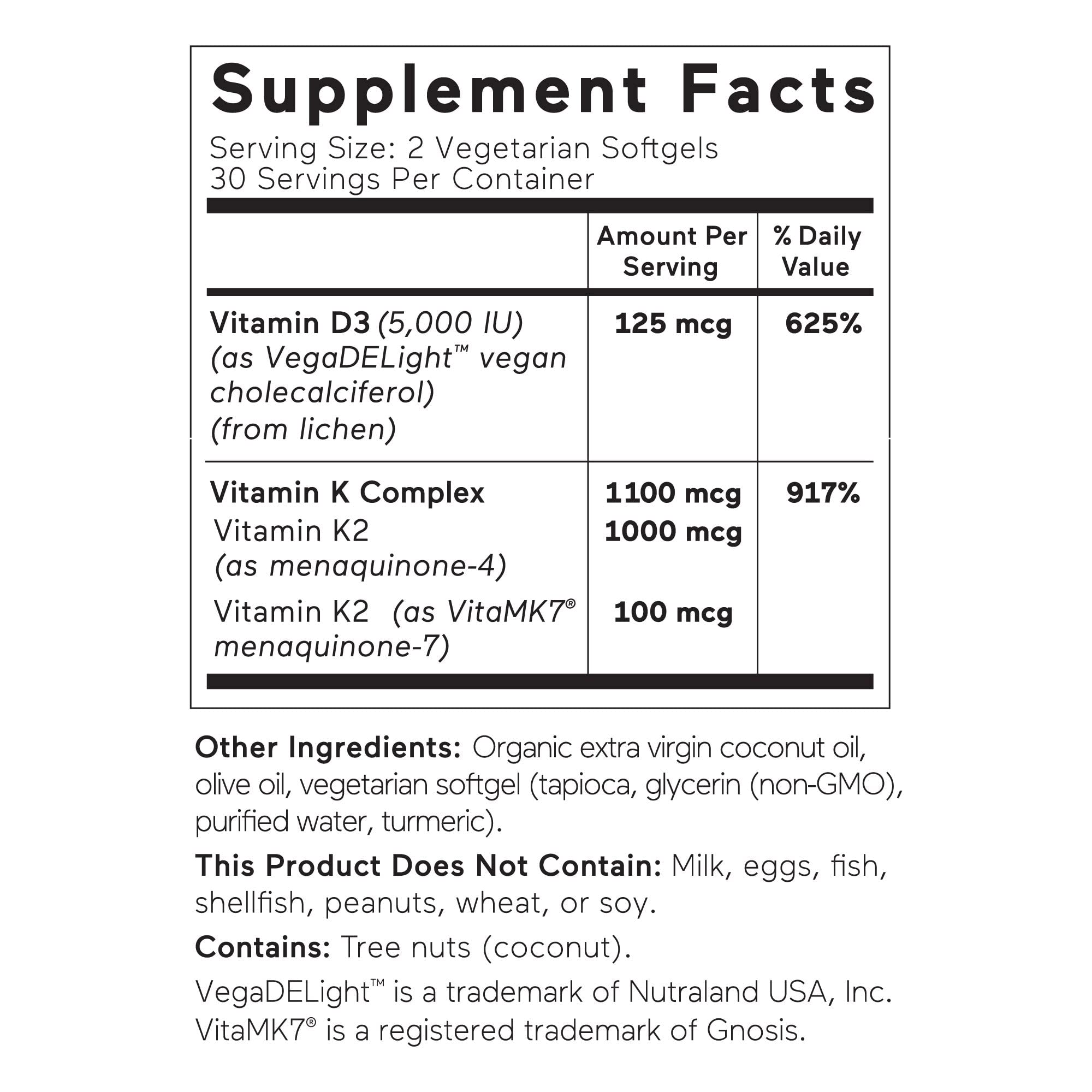 Plant-Based Vitamin D3 Immune Support with Vegan K2 Complex in a Vegetarian Softgel - Includes 5,000 IU of Vitamin D for Immunity Boost, Complete Bone Health & Arterial Protection (1 D3+K2)