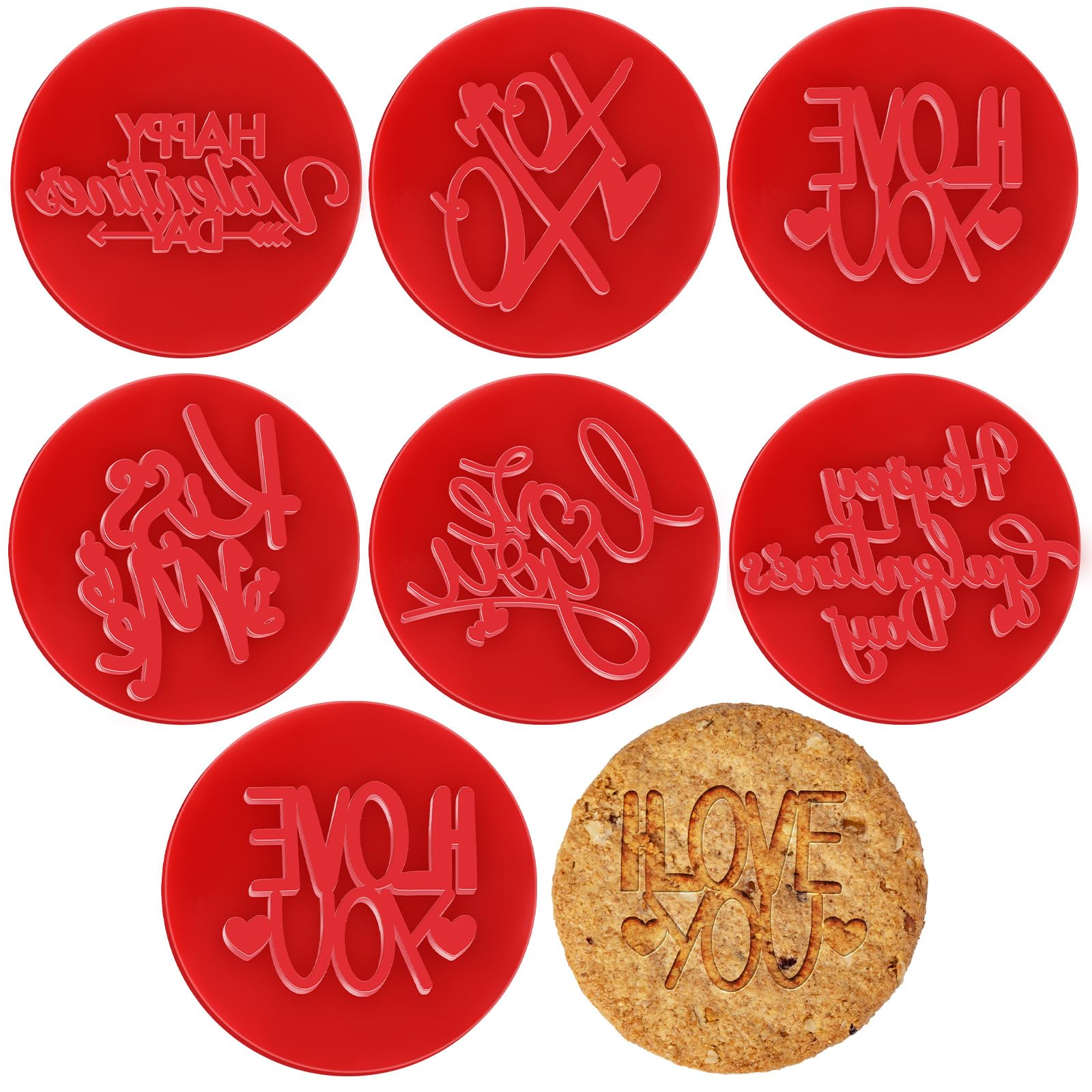 6 Pcs Valentines Day Cookie Stamp Fondant Embosser Set Valentines Day 3D Design Cookie Cutters Love You Cookie Stamp for Baking Cooking Biscuits Cake Wedding Party Decorating Tools