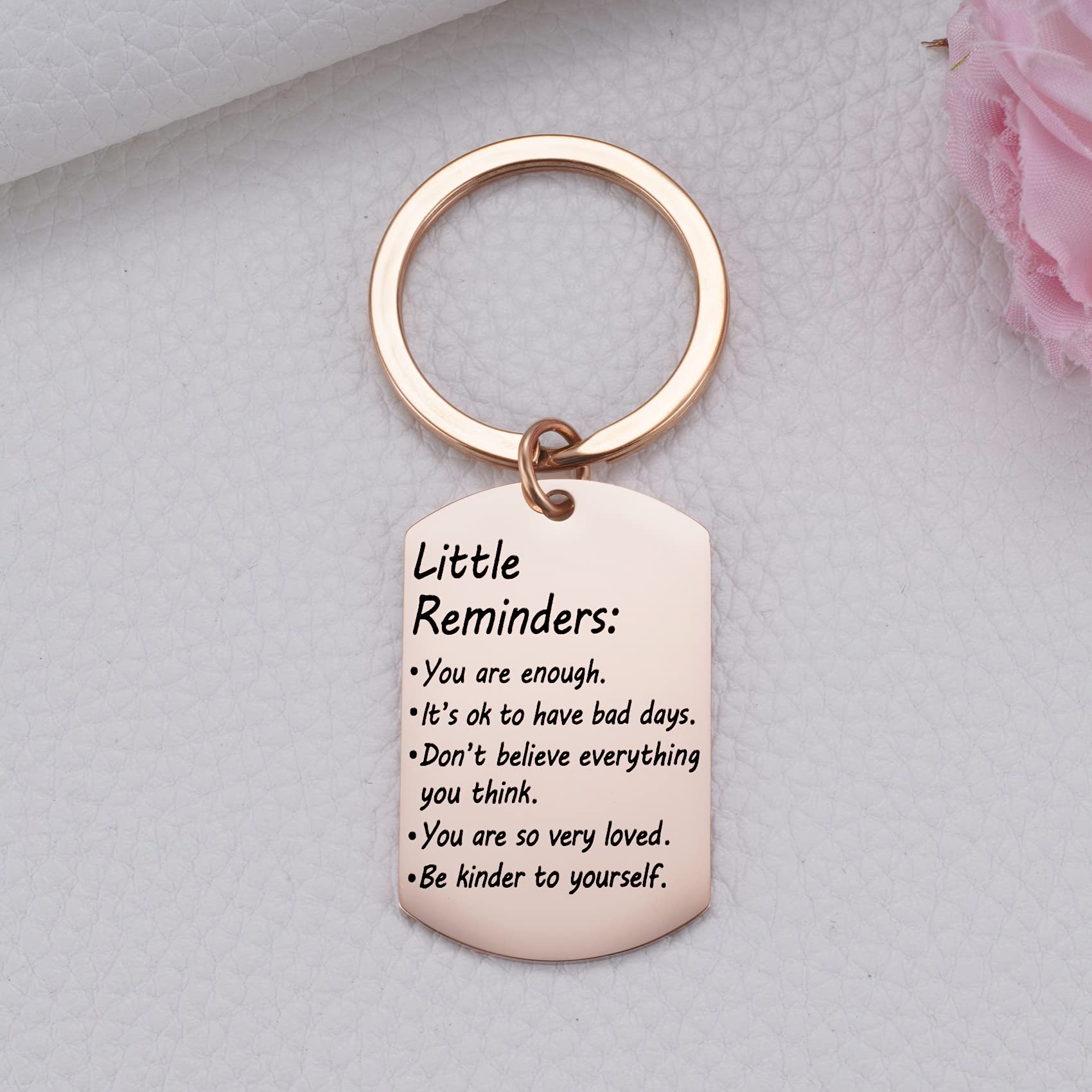 Valentine's Day Little Reminders Keychain, Mental Health Gift, Positive Thinking Reminder Daily Affirmation Inspiration Uplifting Quotes, You Are Enough Keyring, Self Love (Rose Gold)