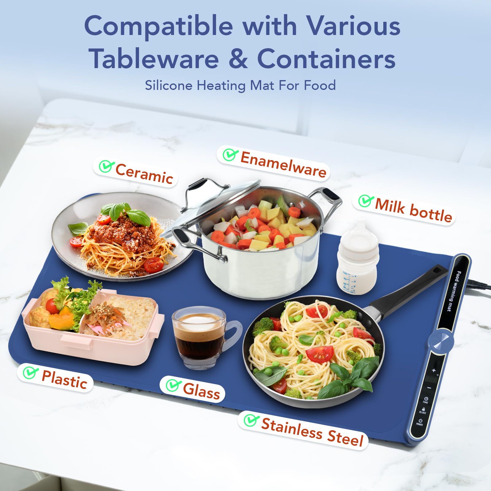 Food Warming Mat, Electric Warming Tray, 9 Heat Settings, Full Surface Heating, Rollable & Portable, Premium Silicone Nano-Material, Easy to Clean, Ideal for Parties, Buffets, and Daily Use (Blue)