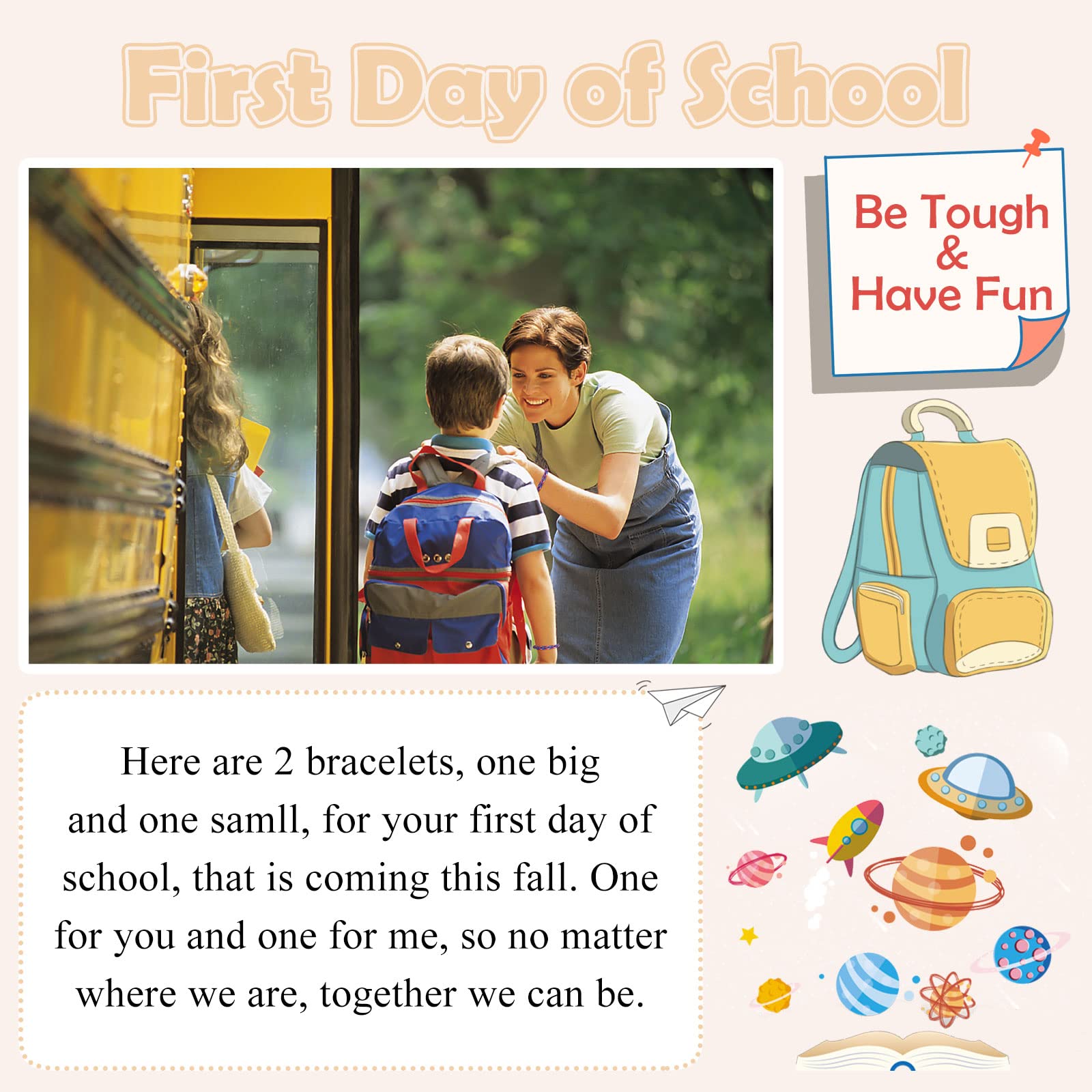 First Day of School Bracelet Mommy and Me Bracelets Back to School Mother Son Gifts First Day of Kindergarten Preschool Pre K first Second Grade Anxiety Bracelet Gift for Mom and Son Gifts