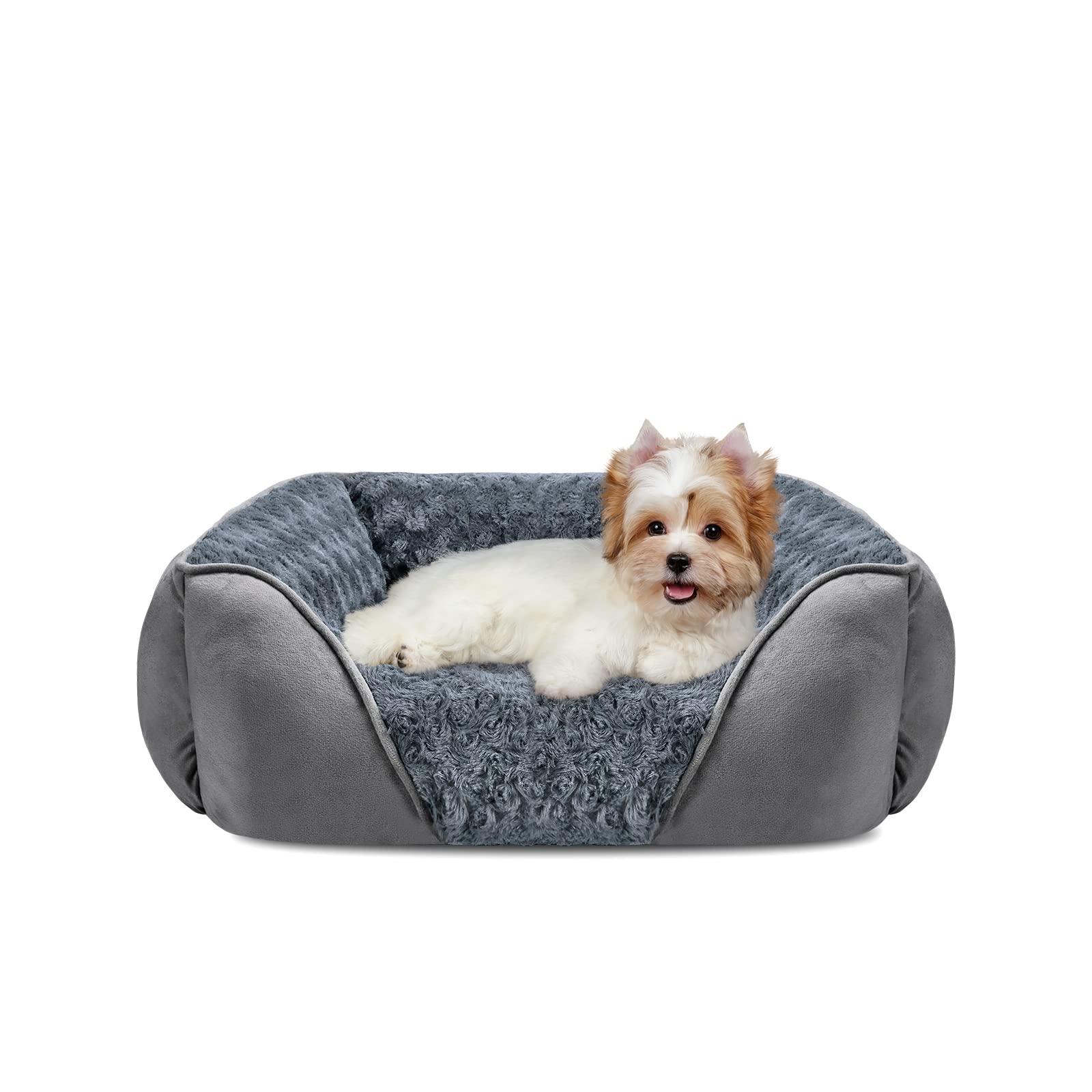 INVENHO Dog Bed for Large Medium Small Dogs/Puppy, Rectangle Washable, Orthopedic, Soft Calming Sleeping Durable Pet Cuddler with Anti-Slip Bottom S(20"x19"x6")