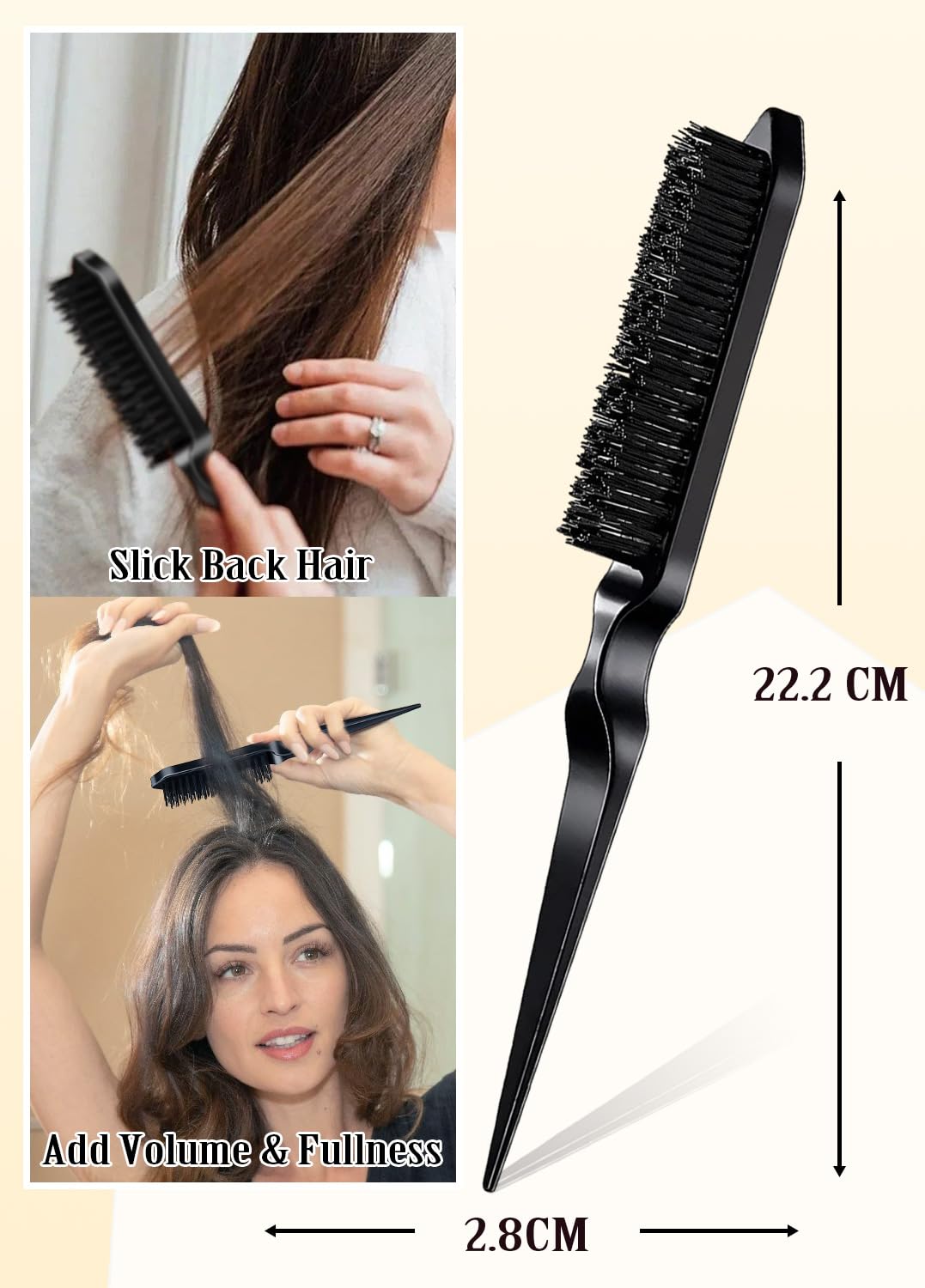 Slick Back Hair Brush, Wax Stick for Hair 4Pcs, Non-Greasy Hair Wax Stick for Flyaways & Wigs Hair Tamer Styling, Teasing Brush for Loose Hair, Rat Tail Combs for Separation, Edge Brush for Finishing