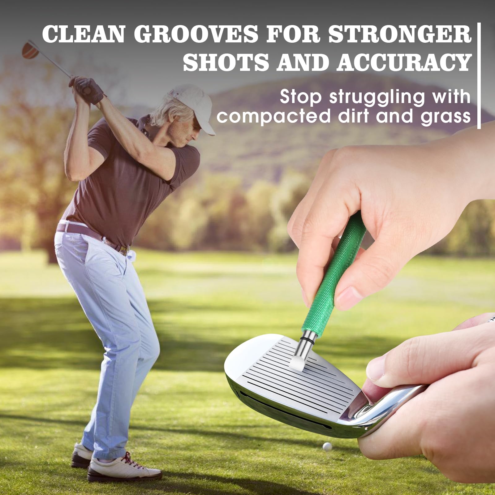 Pro Golf Club Cleaner Brush with Golf Groove Sharpener Tool 8 Inches Golf Water Brush with Retractable Clip Hold 5oz of Water Ideal Golf Accessories for Men/Women(Green)