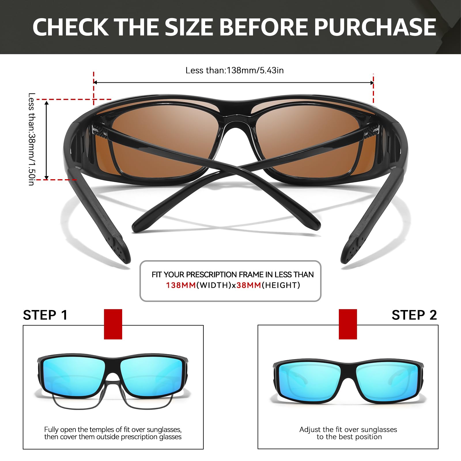 TJUTR Polarized Sunglasses Over Glasses for Women Men, UV Protection Shades Over Prescription Eyeglasses Sun Glasses