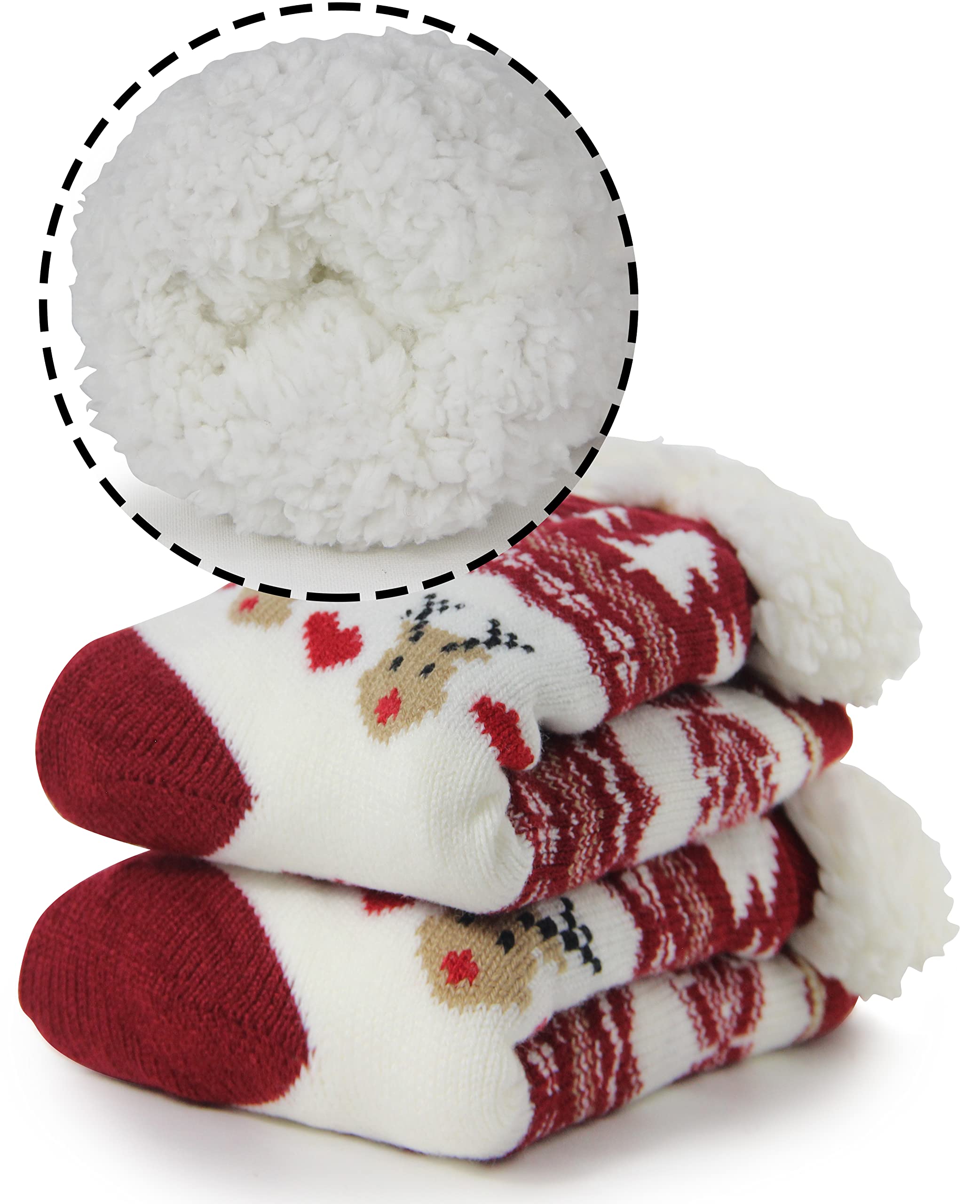 BenSorts Womens Christmas Slipper Socks with grippers Winter Warm House Indoor Fleece Lining Fuzzy Soft Sherpa House Cozy Socks Holiday Gift Red