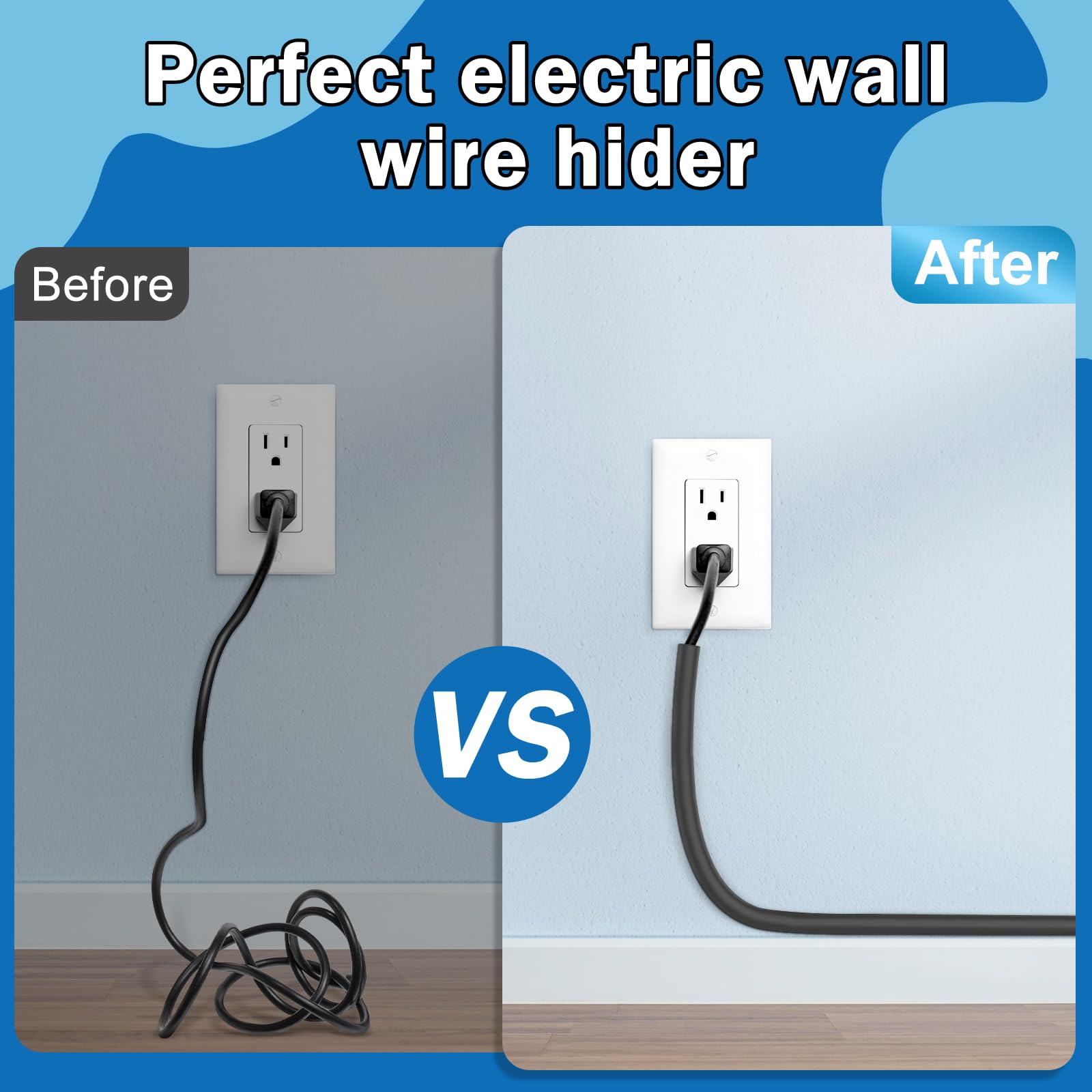 UOMTFAI Wall Cord Hider 196 Inch - Self-Adhesive Wire Cover Raceway for Walls, Flexible PVC Cable Concealer for Home and Office, W0.59 H0.39in - Black