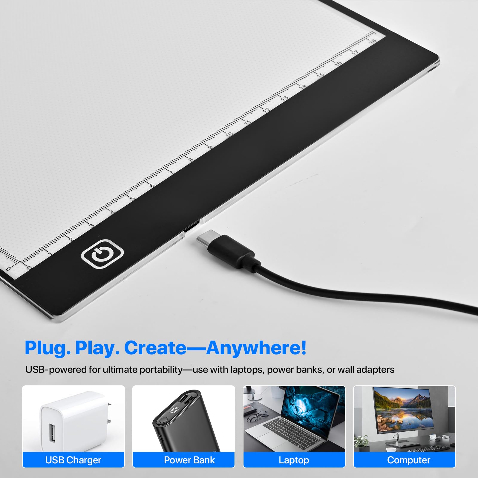 A4 LED Light Box for Tracing and Drawing - Ultra Thin Adjustable Light Table, USB Trace Light UP Pad Screen, Small Copy Board Tracer for Kids Artists, Sketching, Stenciling, and Art Crafting.