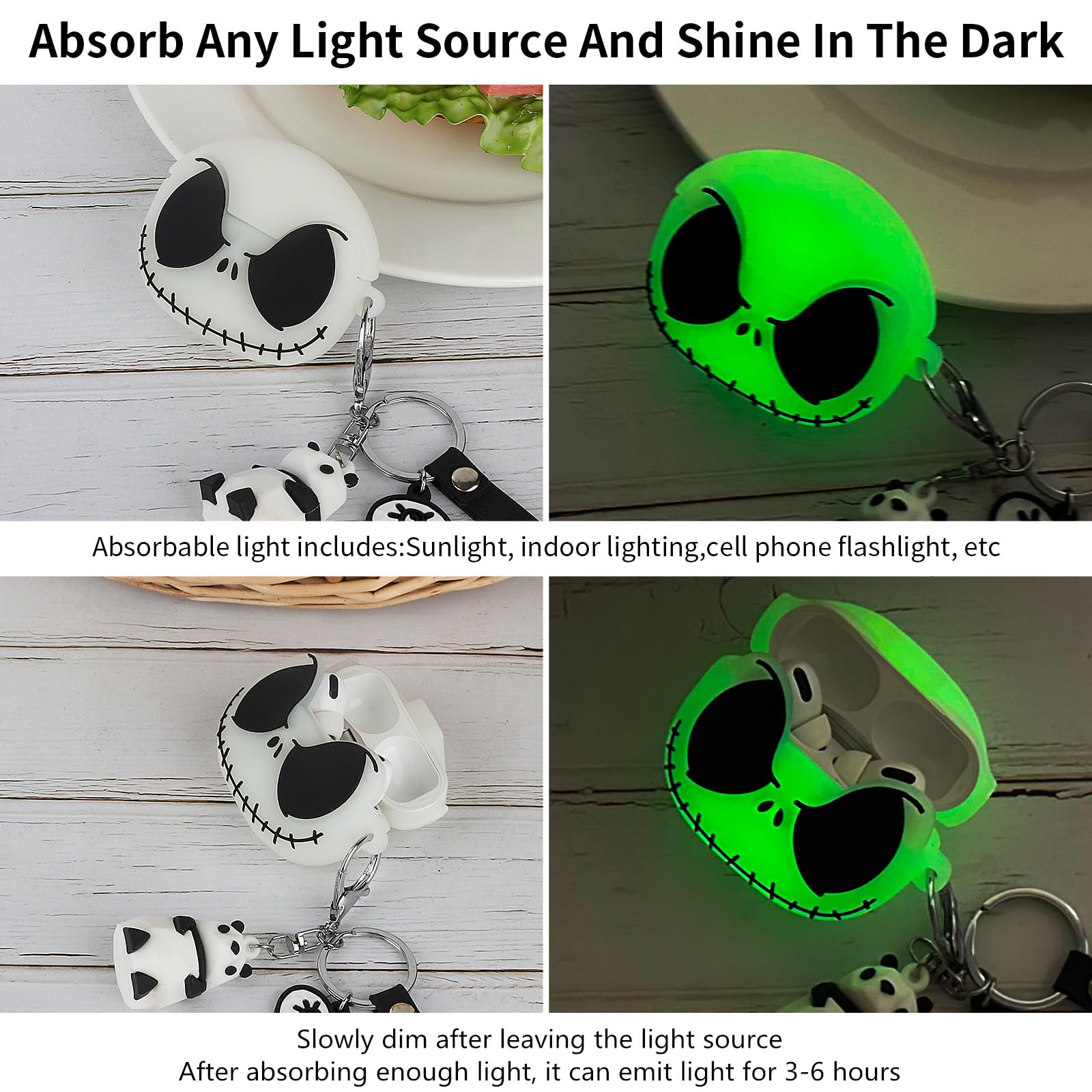 Compatible with AirPods Pro Case Cover (2nd/1st Generation) with Panda Keychain, [Glow in The Dark] Funny Soft Silicone 3D Skull Case for AirPods Pro and AirPods Pro 2nd Generation Case for Women Men
