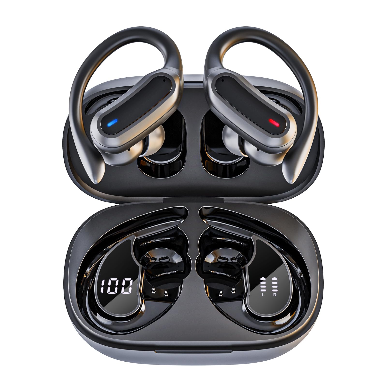 Wireless Earbuds Bluetooth Headphones, Bluetooth 5.3 Stereo over Ear Buds,Noise Cancelling Mic, IPX7 Waterproof Headset for Workout/Running Black