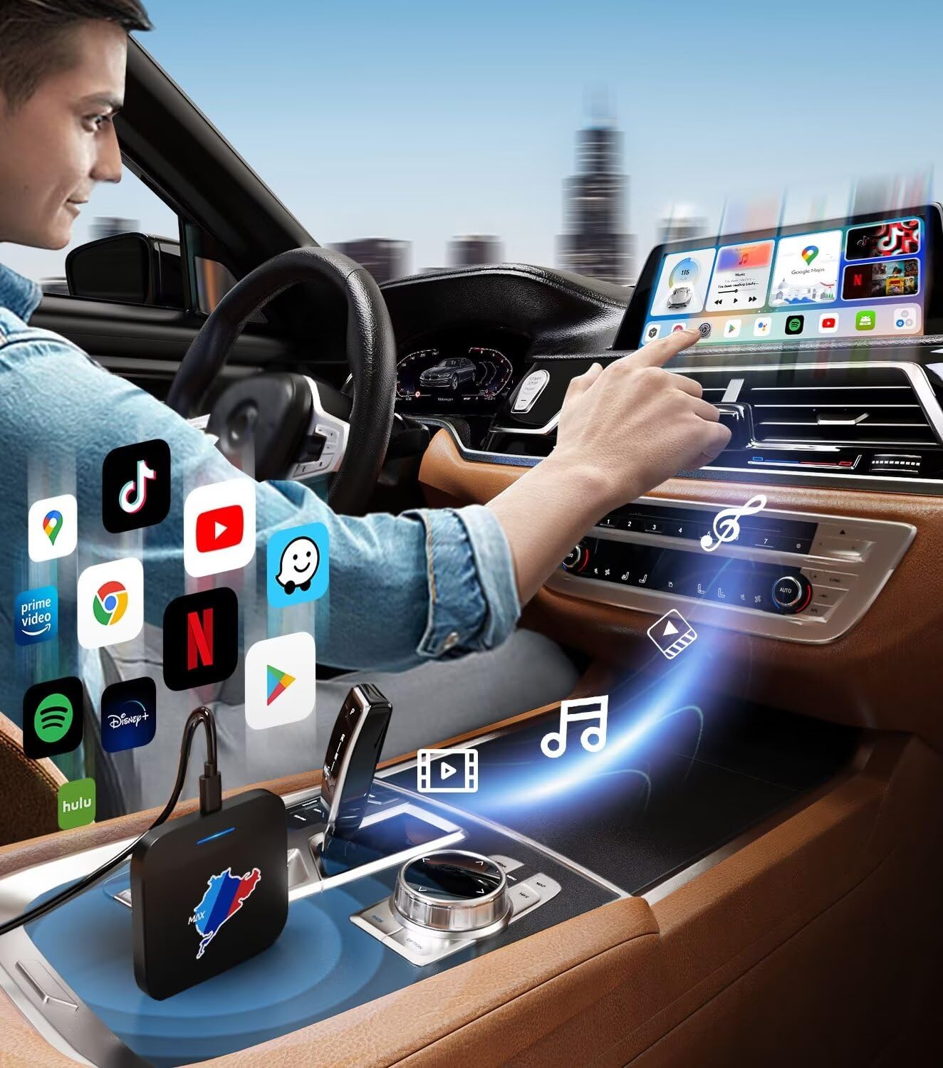 BMW Carplay AI Box 5.0, 2024 Newest Android 10.0 QCM 6125 8-Core 4+64GB Online YouTube/Netflix/Google Store, Support SIM&TF Card Exclusively for BMW1, 2, 3, 4, 5, 6, 7 Series, X1, X2, X3, X5, X6, X7