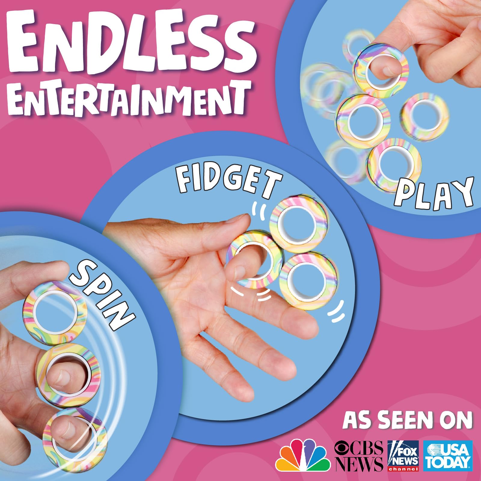 BunMo Fidget Ring Bundle | Spiky Sensory & Magnetic Rings | 3-Pack Fidgets for Adults & Teens 14+