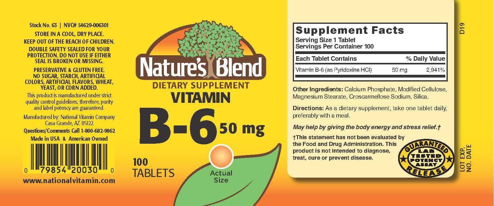 Nature's Blend Vitamin B-6 50mg