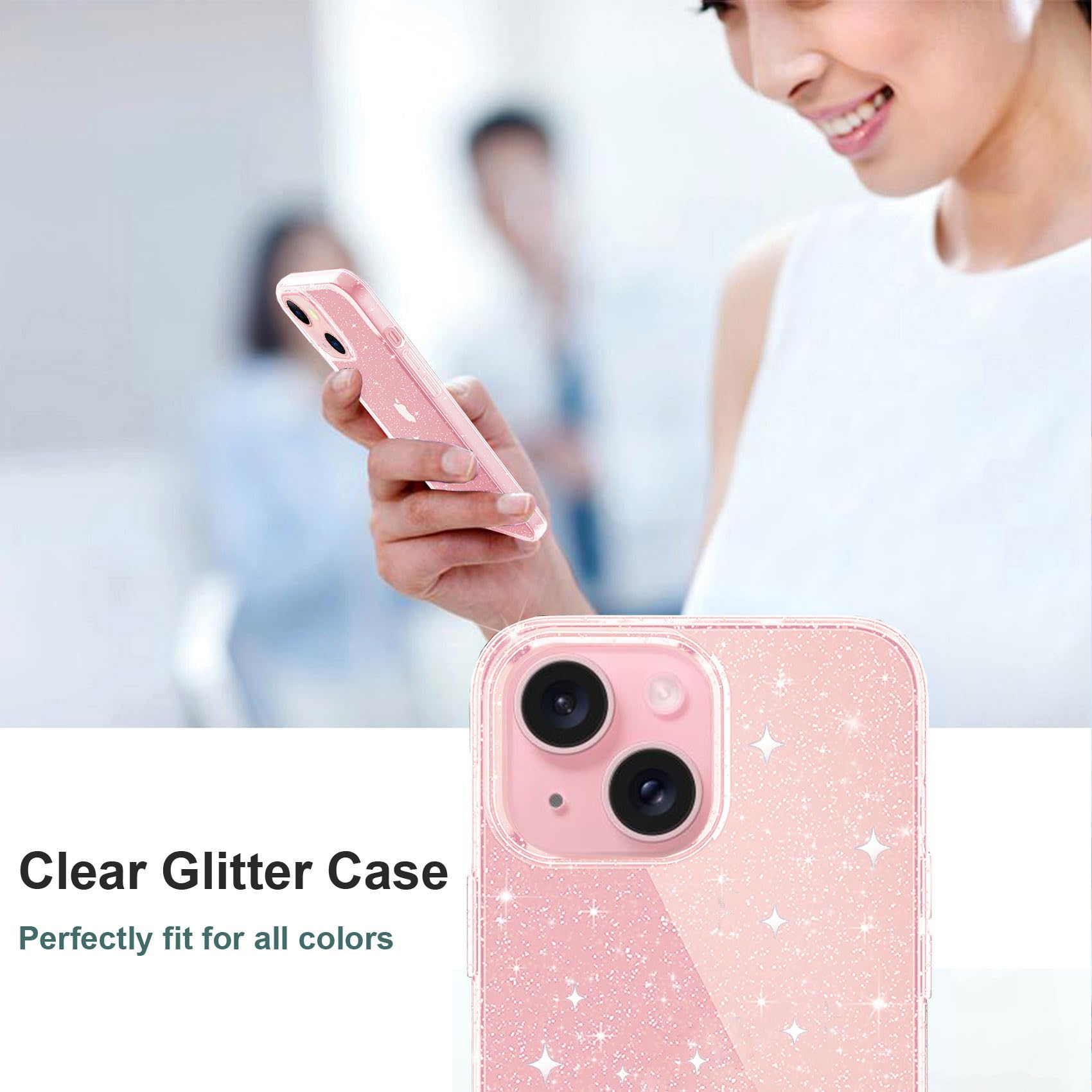 JJGoo Compatible with iPhone 13 Case, Clear Glitter Soft TPU Shockproof Protective Bumper Cover, Sparkle Bling Sparkly Cute Slim Women Girls Phone Case for iPhone 13, 6.1inch