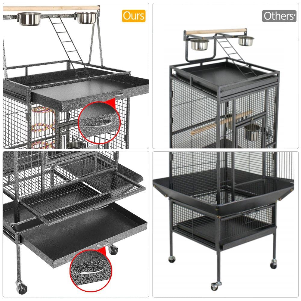 Yaheetech 68-inch Rolling Play Top Large Parrot Bird Cage for African Grey Cockatiel Conure Lovebird Parakeet Budgie