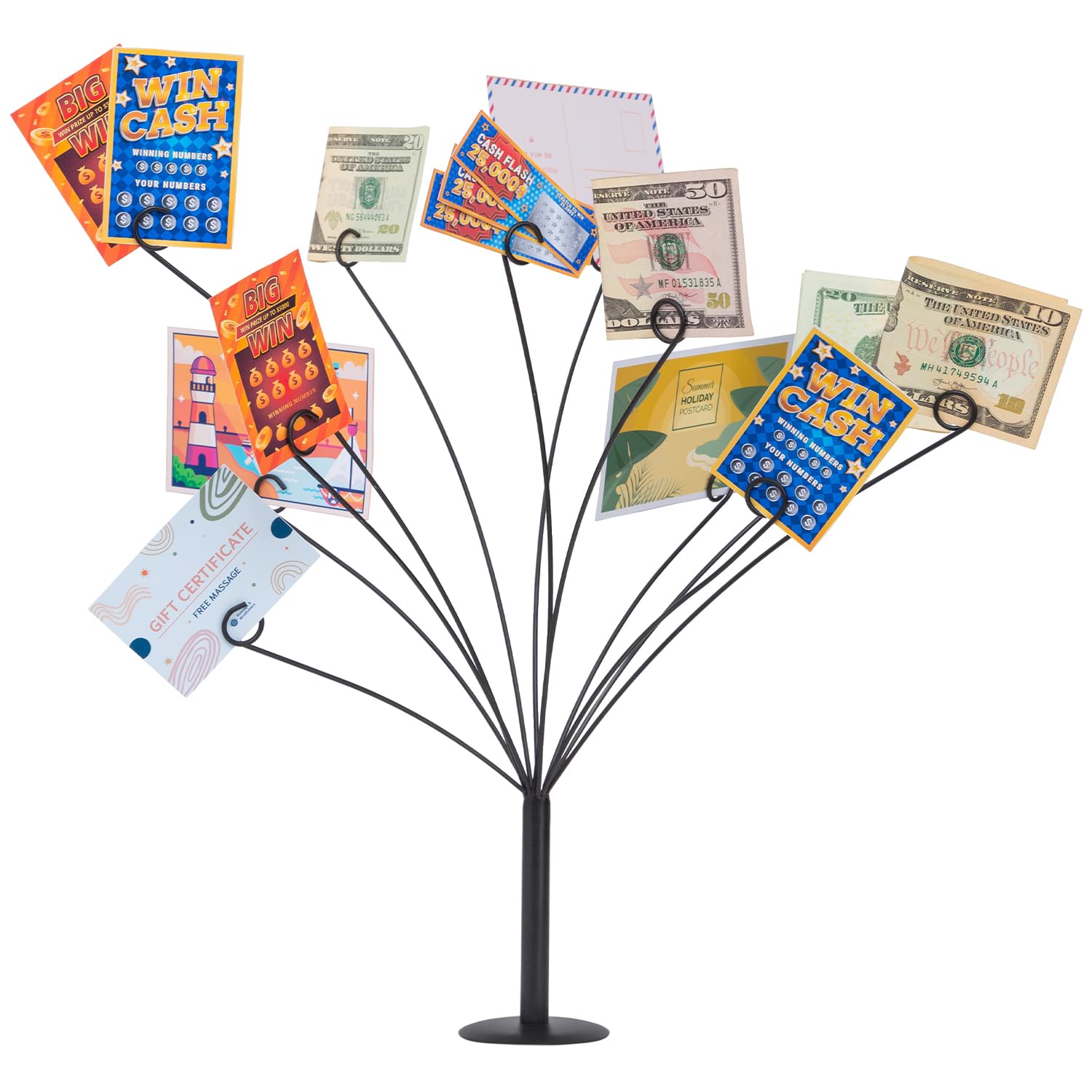CraftyCrocodile Gift Card Tree Holder – Metal Display Stand with 11 Flexible Clips for Photos, Cards & Notes – Matte Black Finish