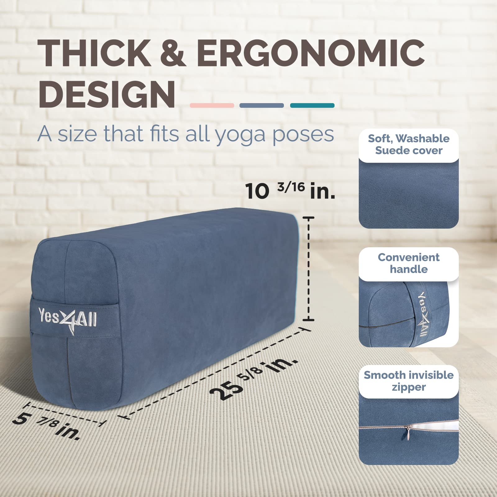Yes4All Triple-Layer Sponge Yoga Bolster Pillow for Restorative Yoga & Meditation - Versatile Yoga Support Pillow, Balance & Poses Modification