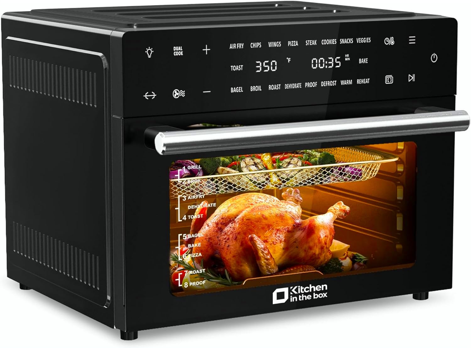 Kitchen in the box 32 QT Extra Large Toaster Oven Air Fryer Combo, 18-in-1 Convection Toaster Oven Countertop with Baking, Dehydrate and Rotisserie, 6 Accessories, 1800W