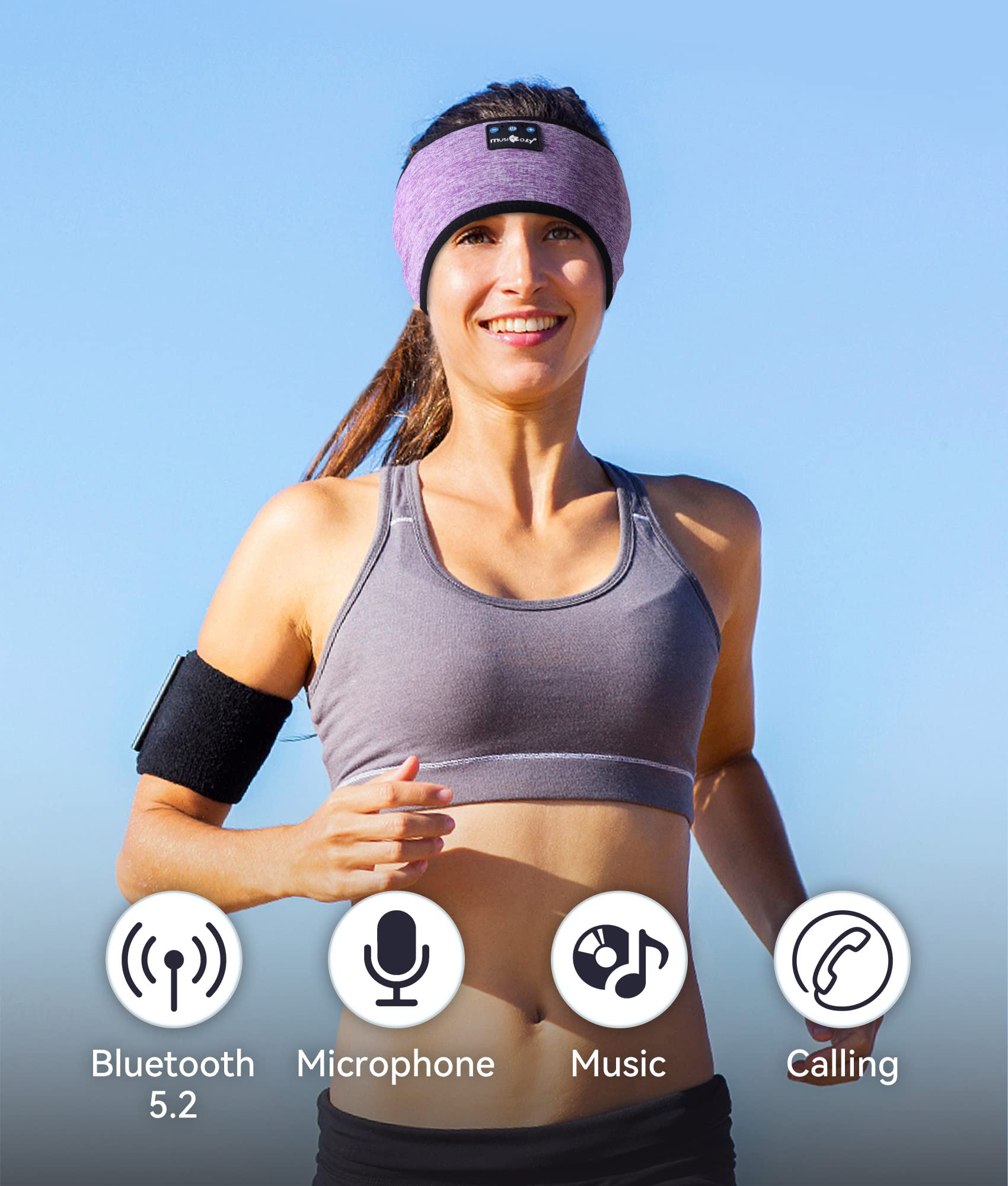 MUSICOZY Bluetooth 5.2 Headband Sleep Headphones Headband Headphones Sports Wireless Music Earphones Eye Mask Earbuds for Side Sleepers Workout Running Travel Yoga Office Gifts Mom Women