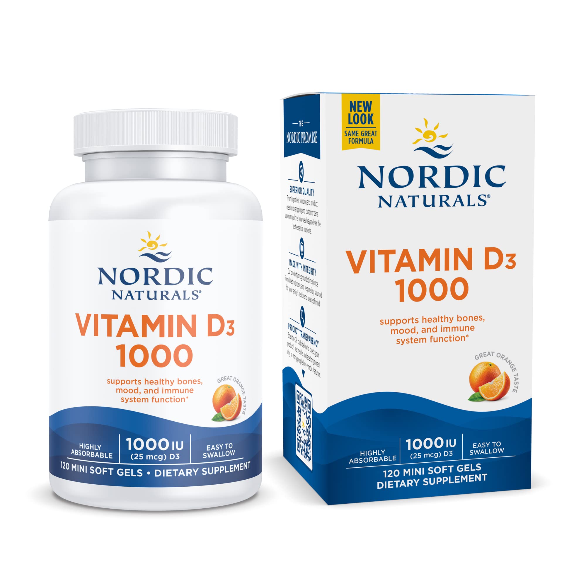 Nordic Naturals Vitamin D3 1000, Orange - 120 Mini Soft Gels - 1000 IU Vitamin D3 - Supports Healthy Bones, Mood & Immune System Function - Non-GMO - 120 Servings