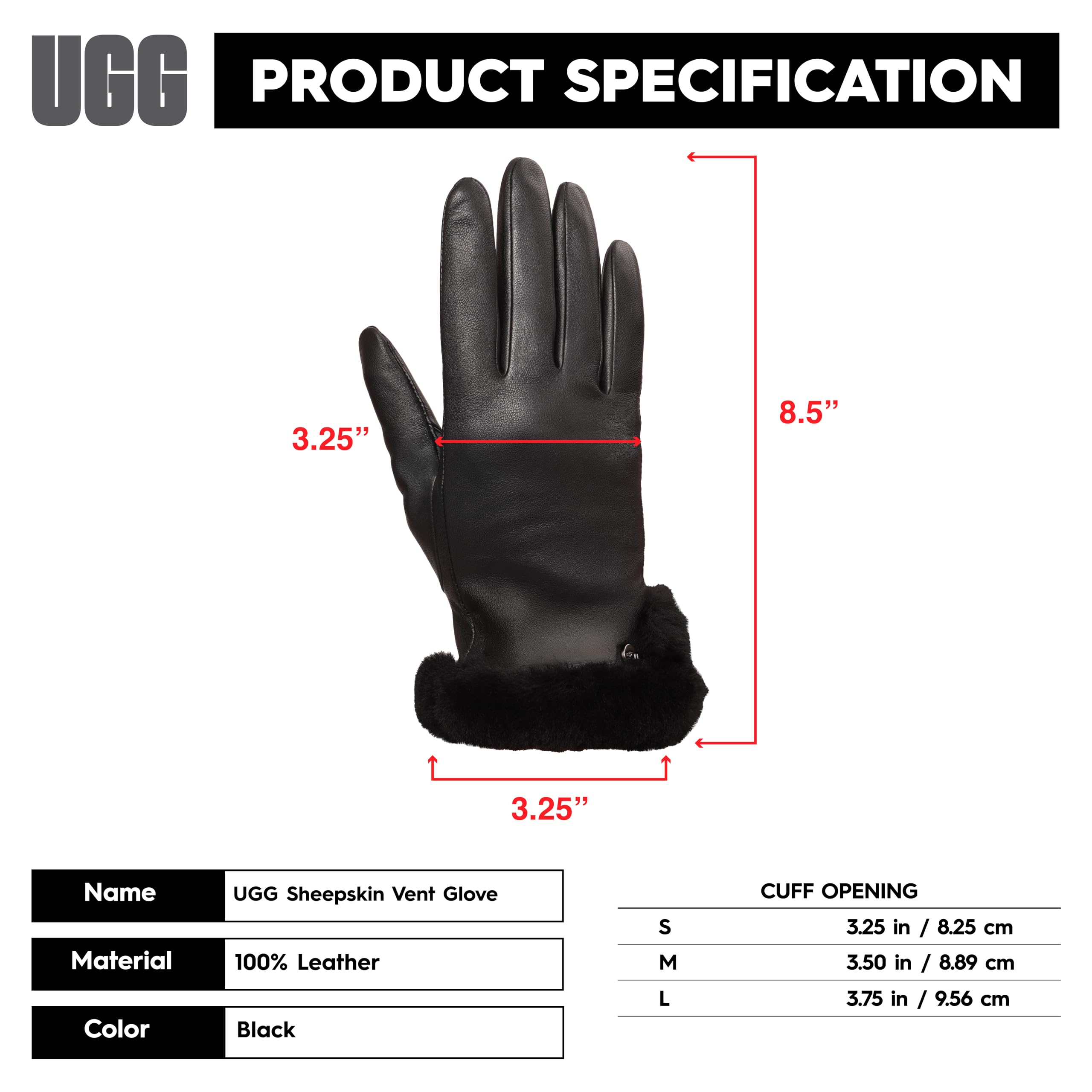 UGG Women's Leather Sheepskin Vent Gloves with Conductive Tech Palm, Black, Medium